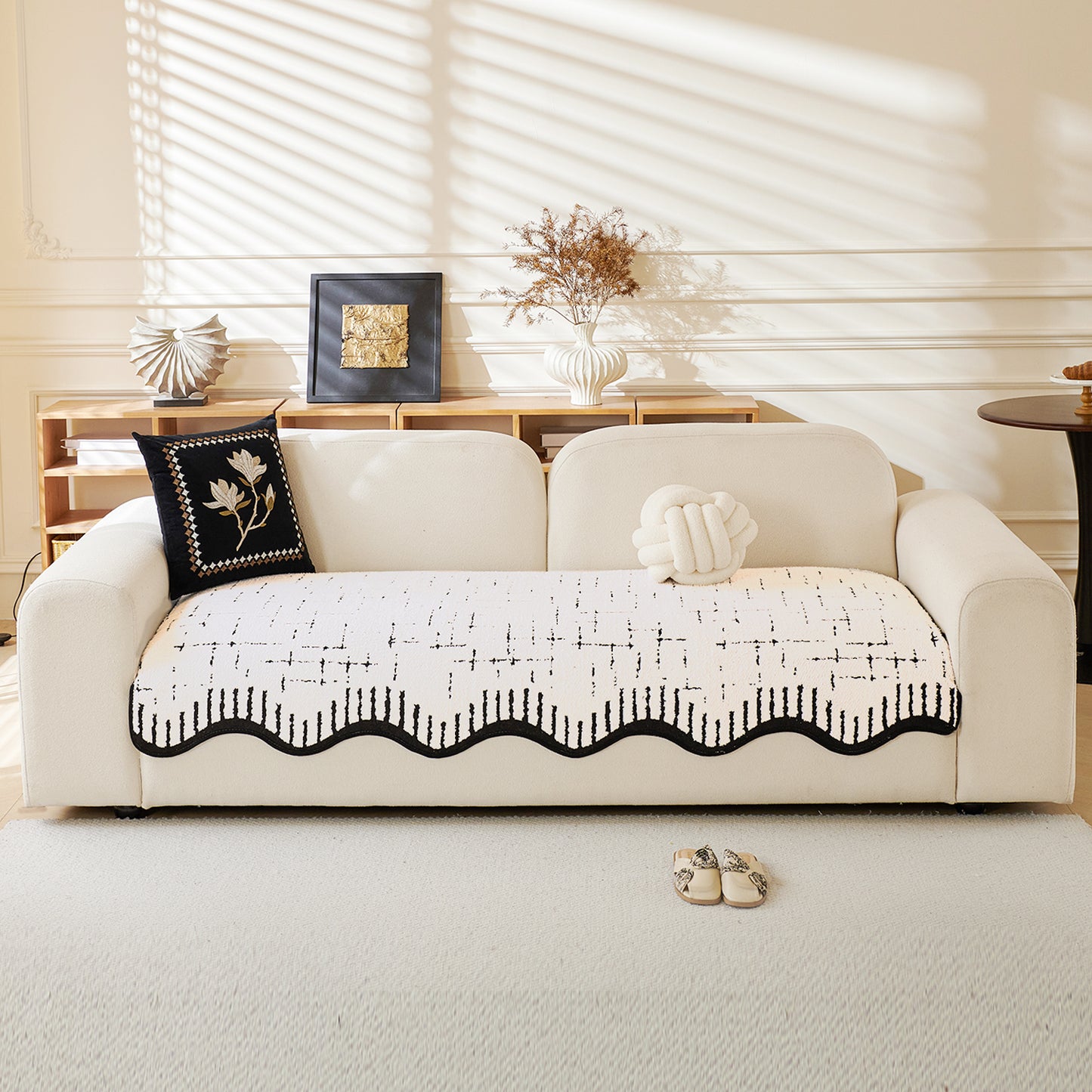 Premium Supple Soft Wavy Sofa Cover Mat, Off White