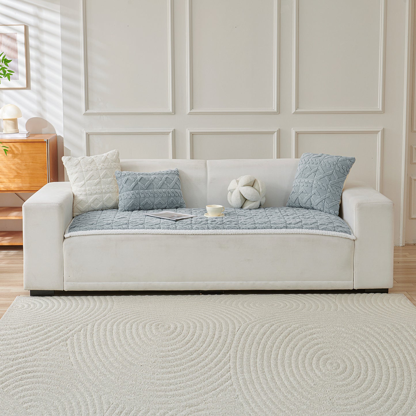 'Italian Caelora' Luxury Jacquard Plush Sofa Cover Mat and Anti-Slip Armrest Covers - Powder Blue