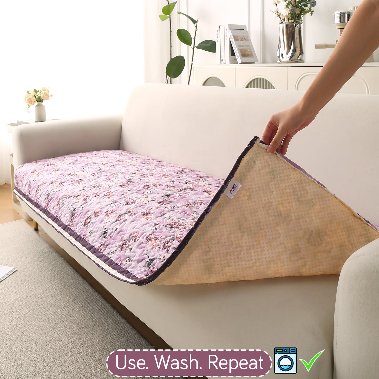 Florentina Series Premium Holland Velvet Sofa Cover Mat - Peony Lavender
