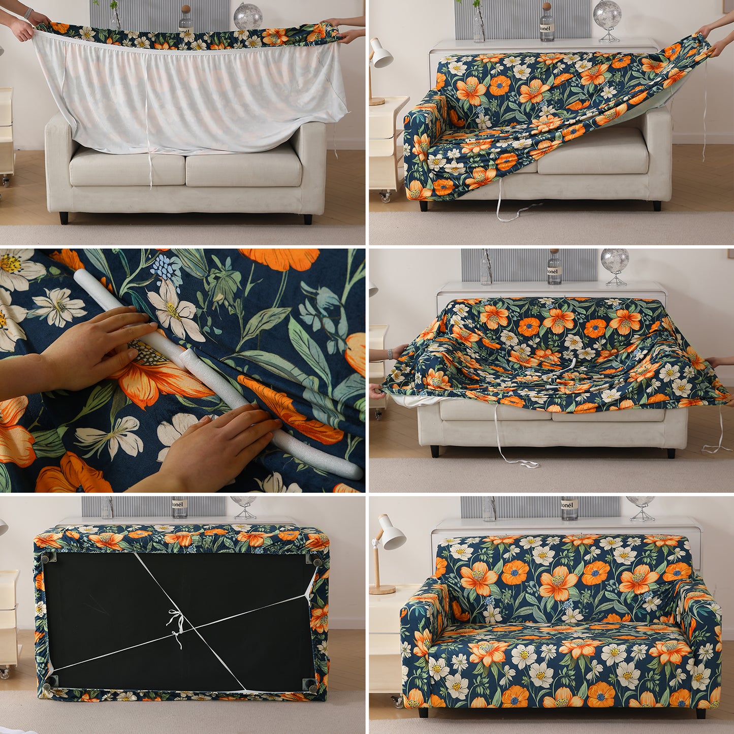 Premium Printed Velvet Sofa Cover 1/2/3 Seaters Fully Covered, Teal Twilight Garden