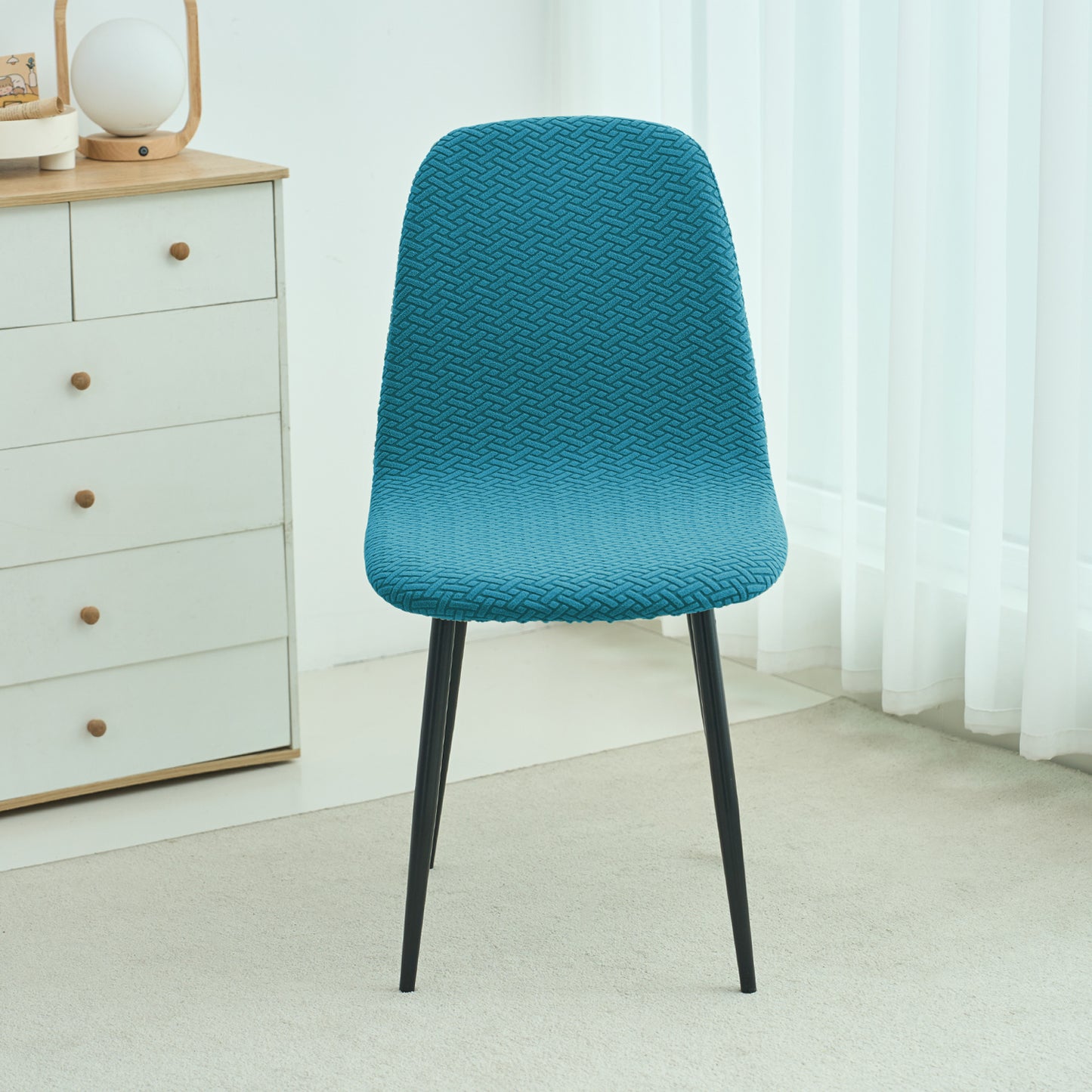 Premium Jacquard Fully Covered Cover for Mid Century Modern Dining Chair, Turquoise