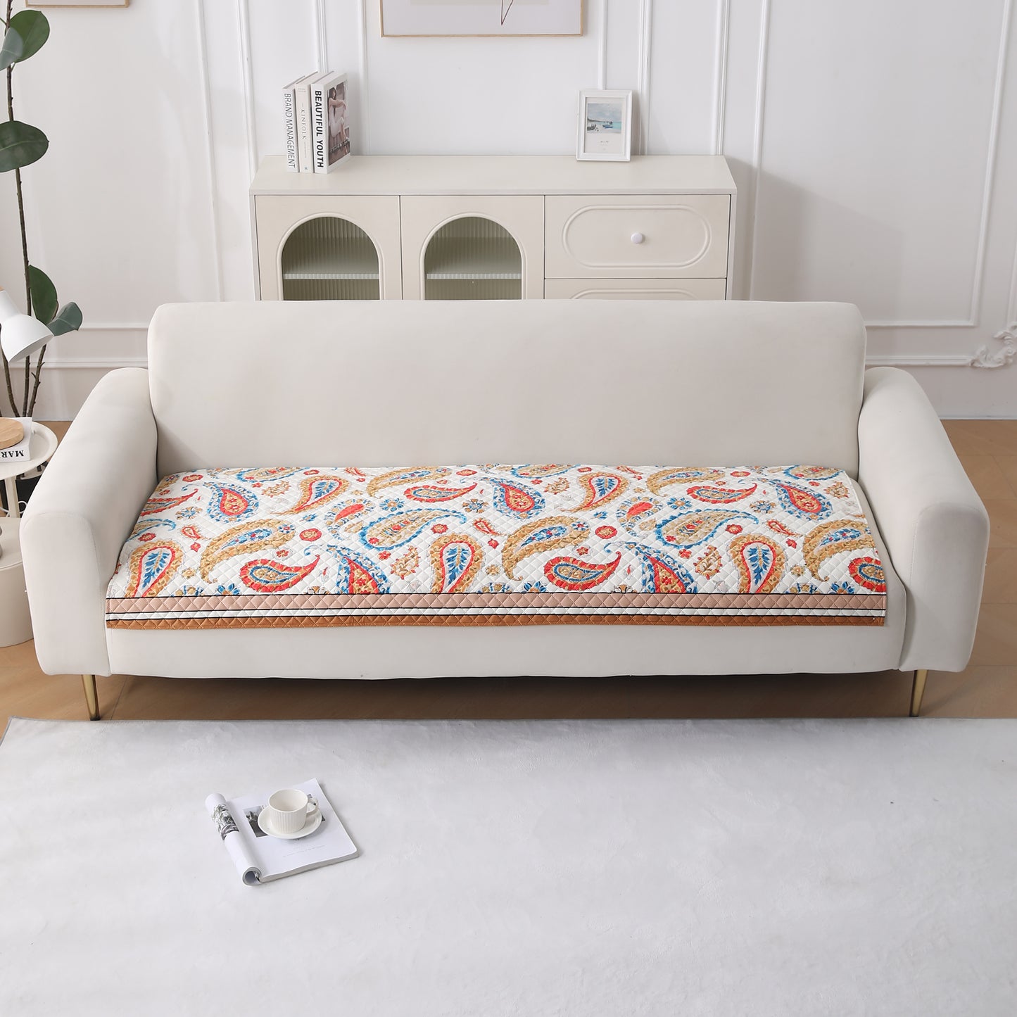 LiefNest Holland Velvet Sofa Cover Mat with Foam Filling - Paisley Multicolor
