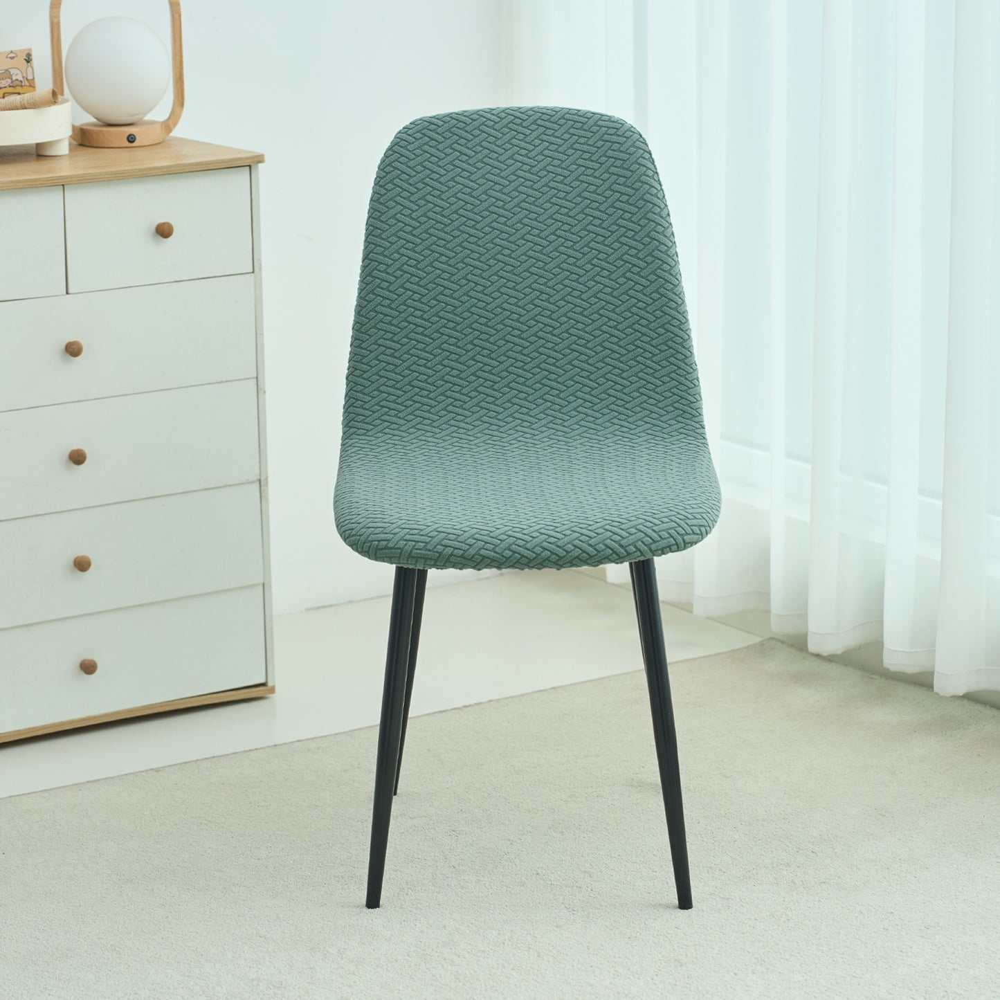 HOKIPO Premium Jacquard Fully Covered Cover for Mid Century Modern Dining Chair, Continental Green