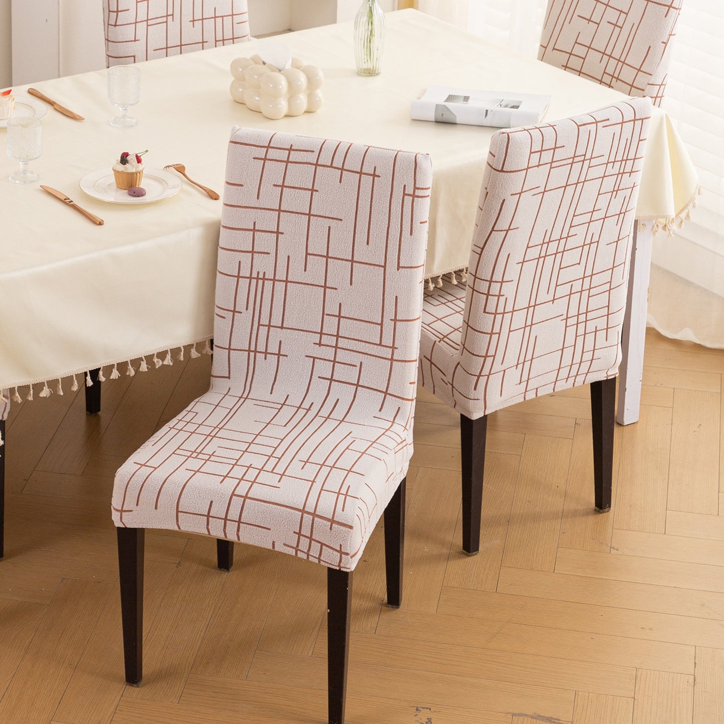 Crossline Series 180 GSM Jacquard Chair Cover Set 1/2/4/6, Rust Brown
