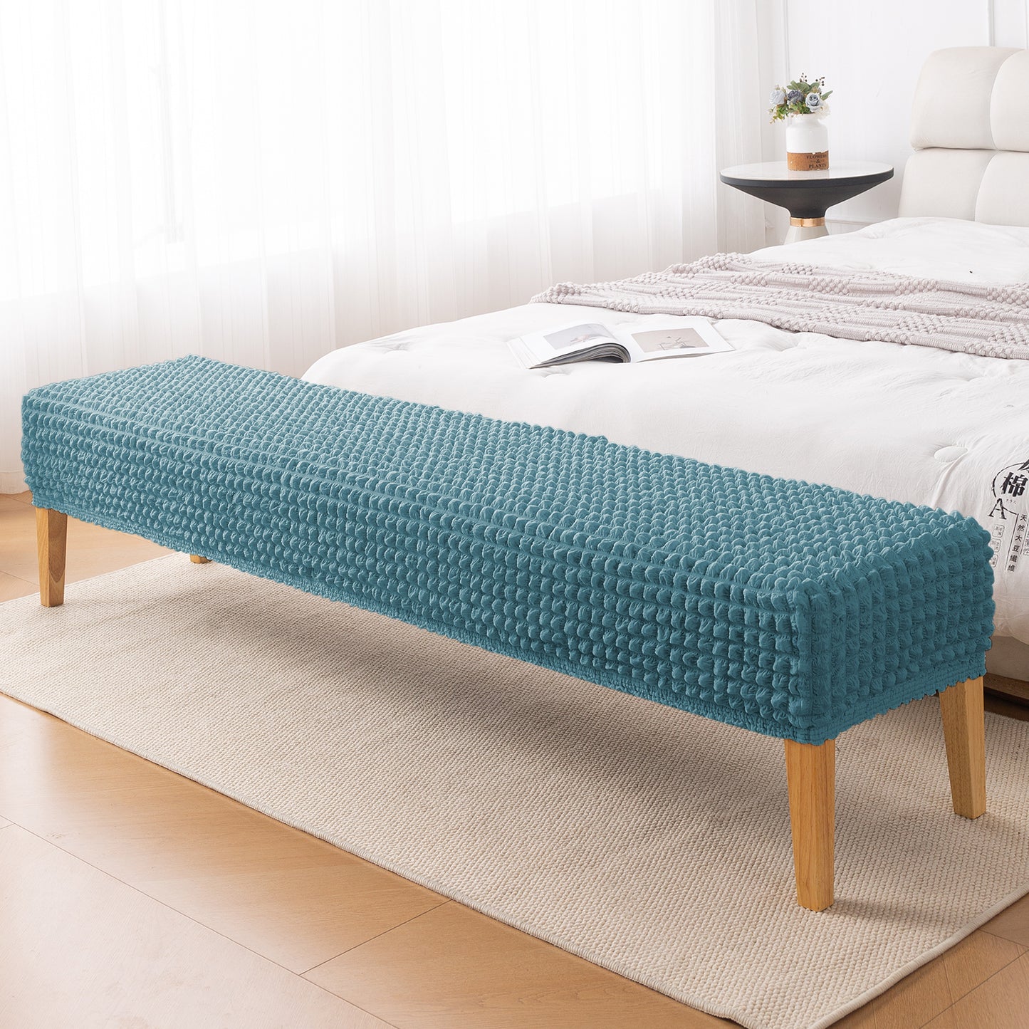 Aria Nova 280 GSM Stretchable Bubble Dining Bench Cover, Tropical Teal