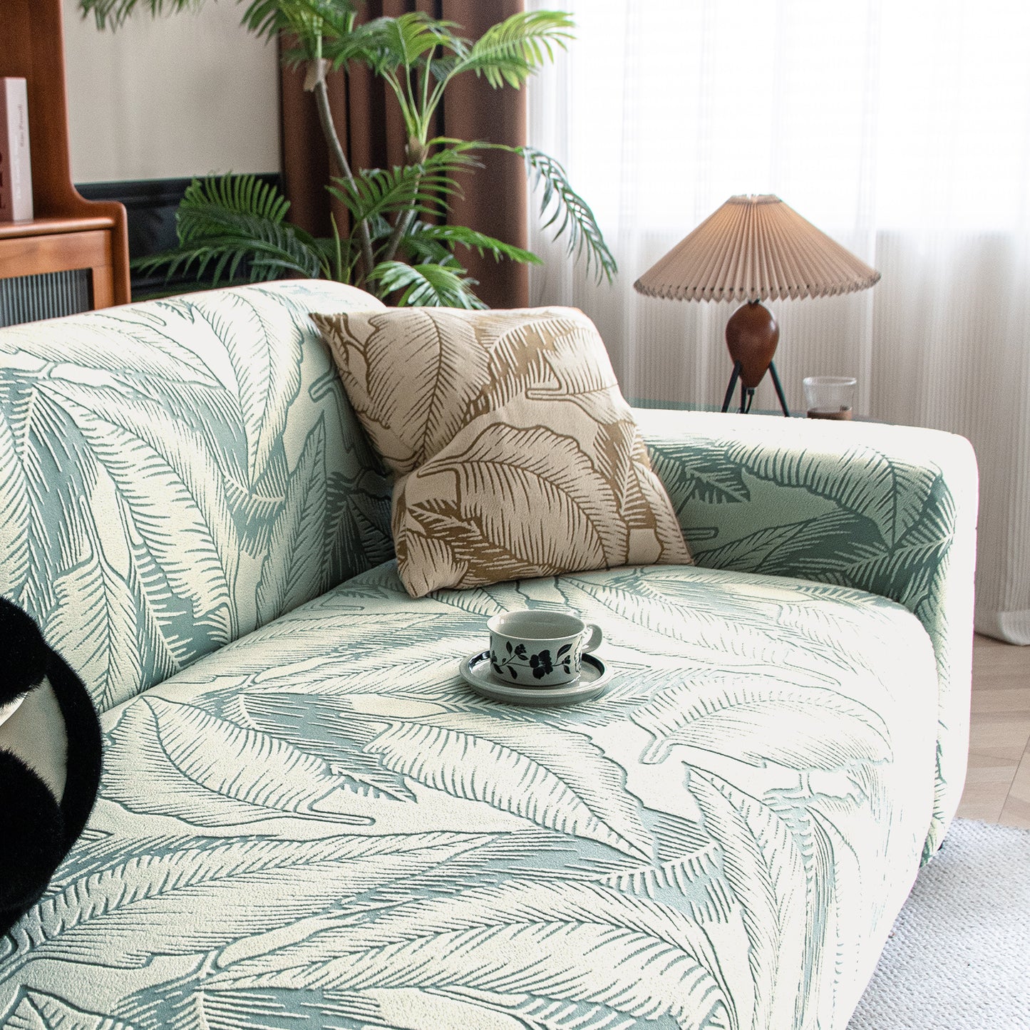 Dual Tone Knitting Jacquard Sofa Cover 1/2/3 Seater Fully Covered - Creamish Pale Green