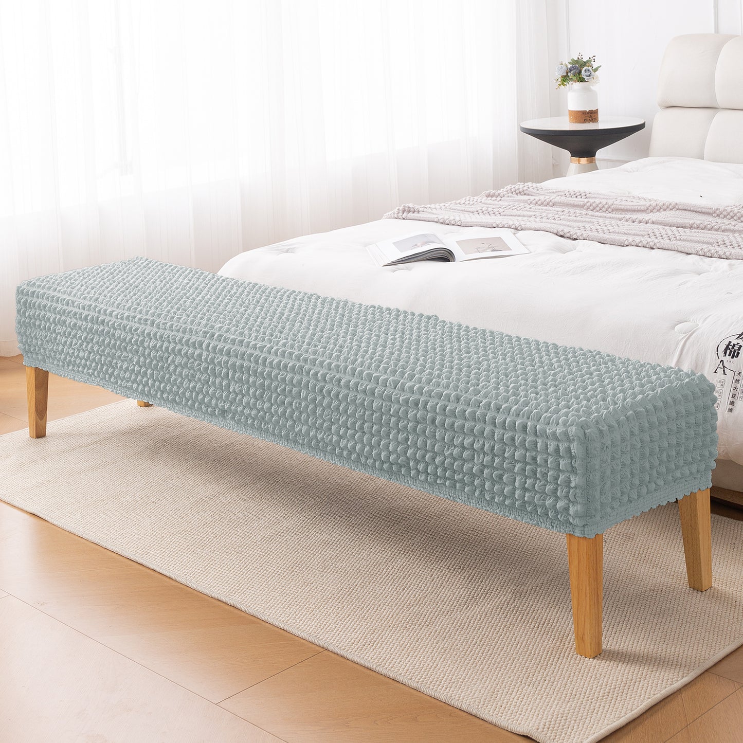 Aria Nova 280 GSM Stretchable Bubble Dining Bench Cover, Light Grey