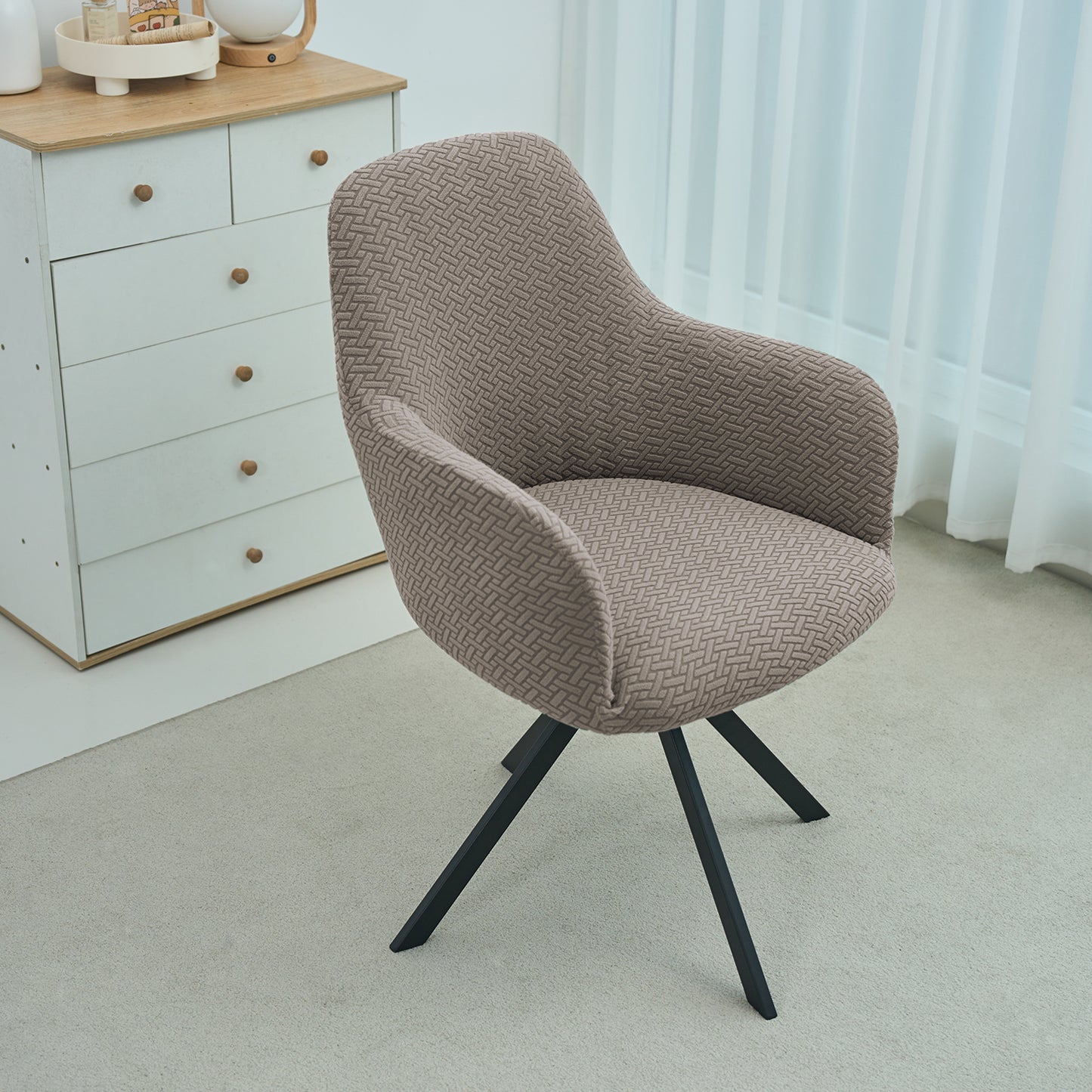 Premium Jacquard Fully Covered Cover for Swivel Dining Chair with Arms, Taupe Brown