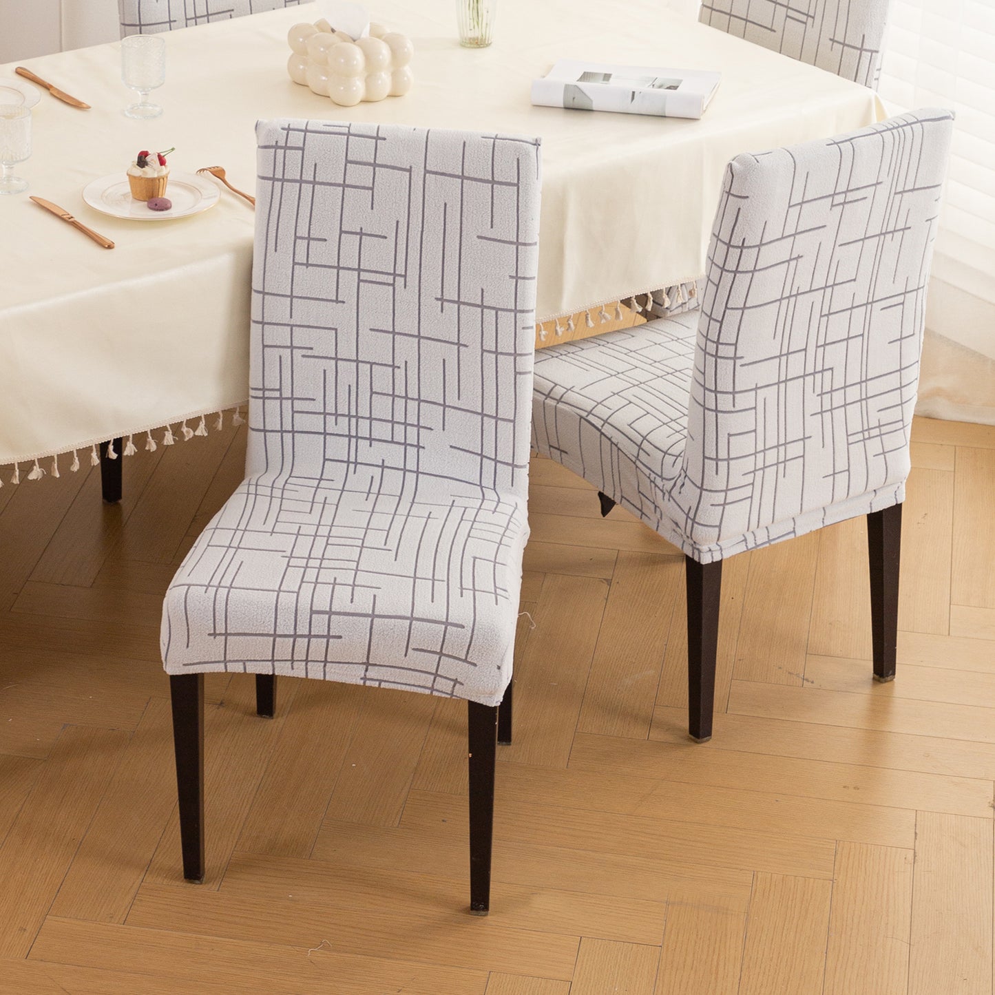 'Crossline Series' 180 GSM Jacquard Chair Cover Set 1/2/4/6, Light Grey