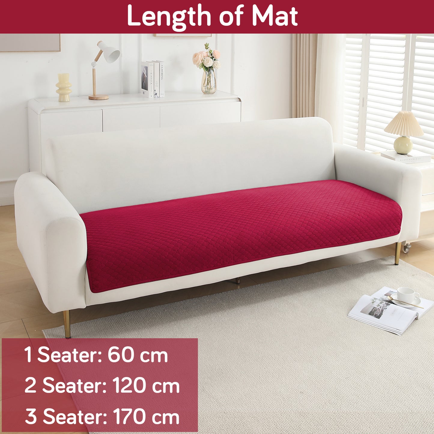 Polyester Quilted Sofa Cover Mats, Maroon