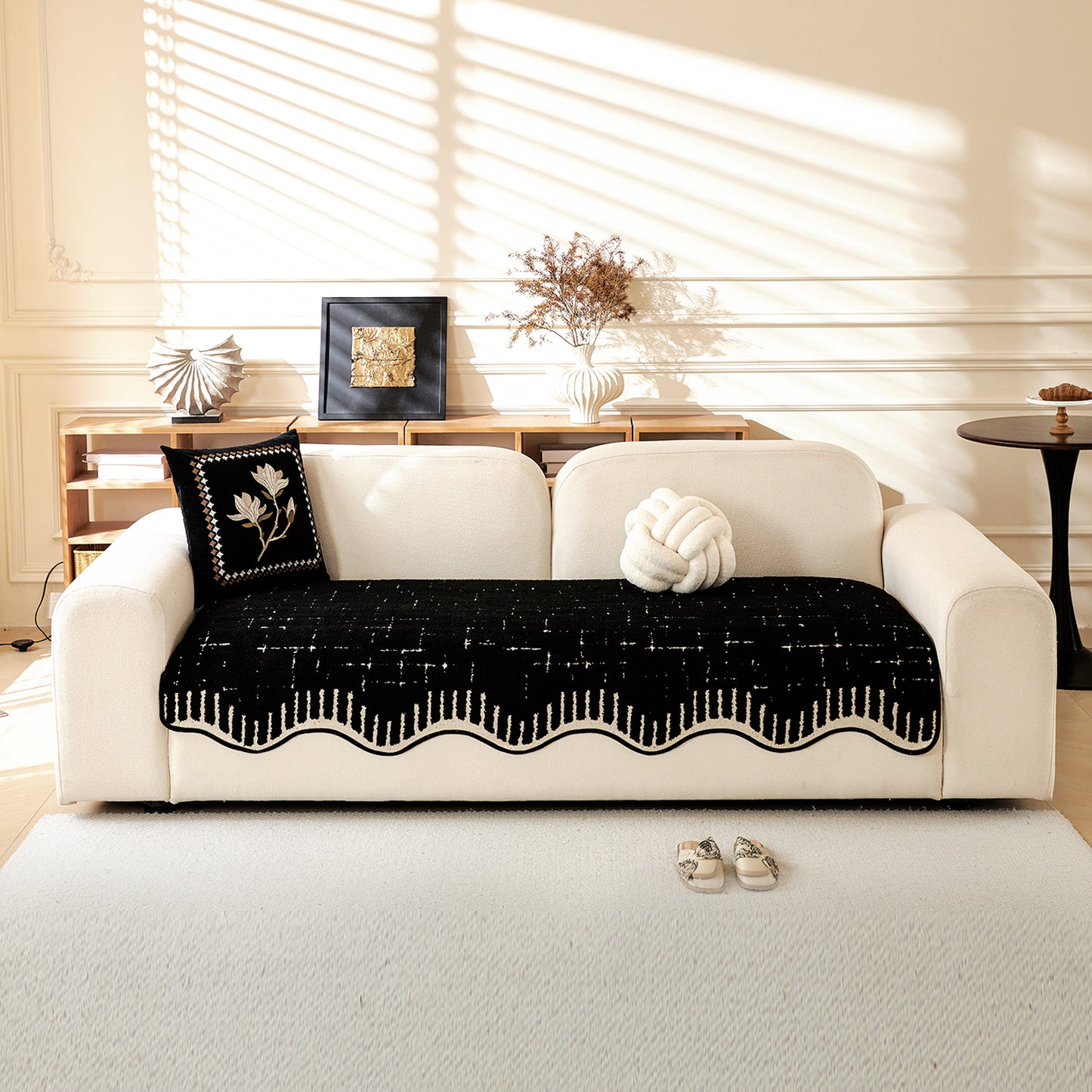 Premium Supple Soft Wavy Sofa Cover Mat, Black