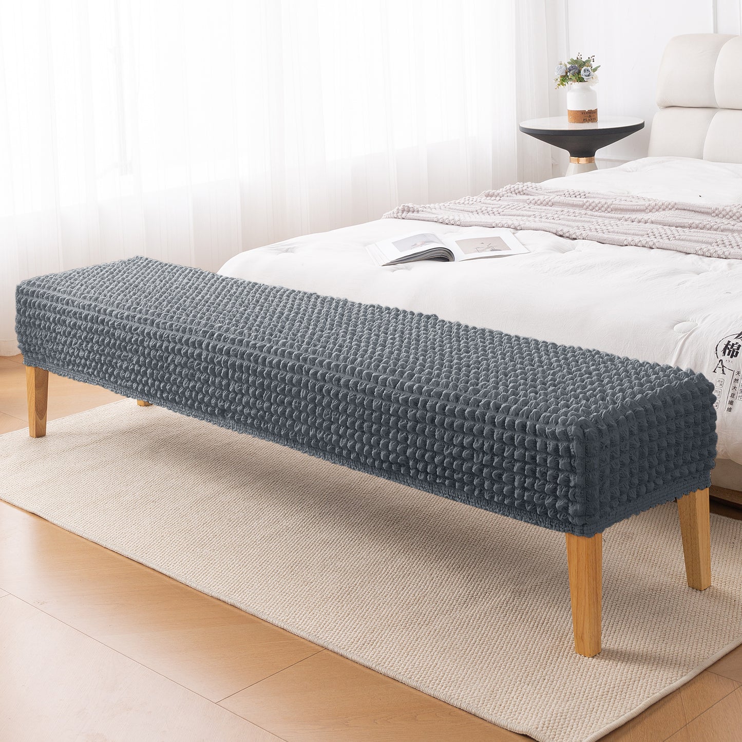 Aria Nova 280 GSM Stretchable Bubble Dining Bench Cover, Dark Grey