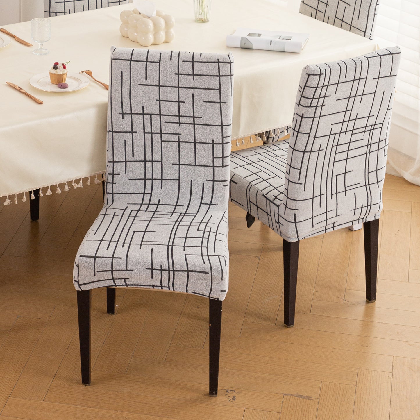 'Crossline Series' 180 GSM Jacquard Chair Cover Set 1/2/4/6, Dark Grey