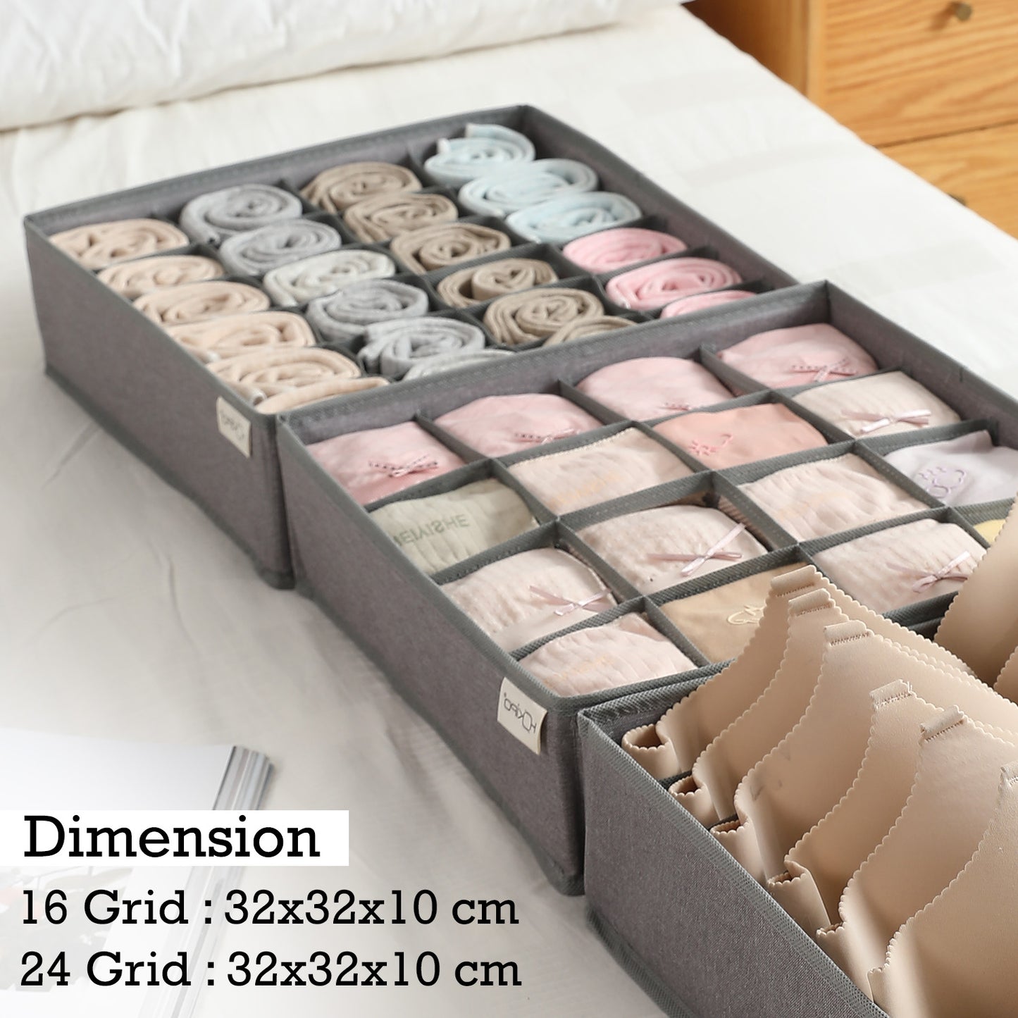 Undergarment Organizer for Wardrobe and Drawers, Grey