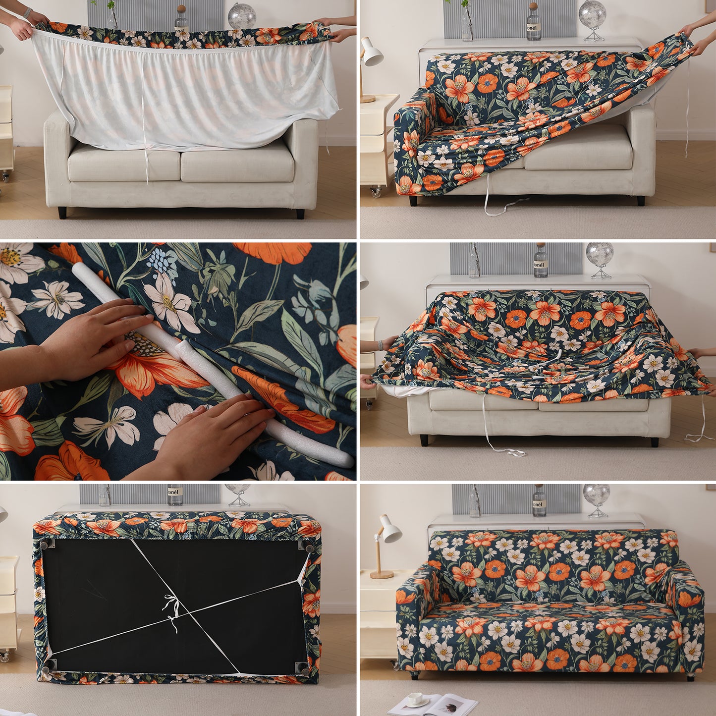 Premium Printed Velvet Sofa Cover 1/2/3 Seaters Fully Covered, Teal Twilight Garden