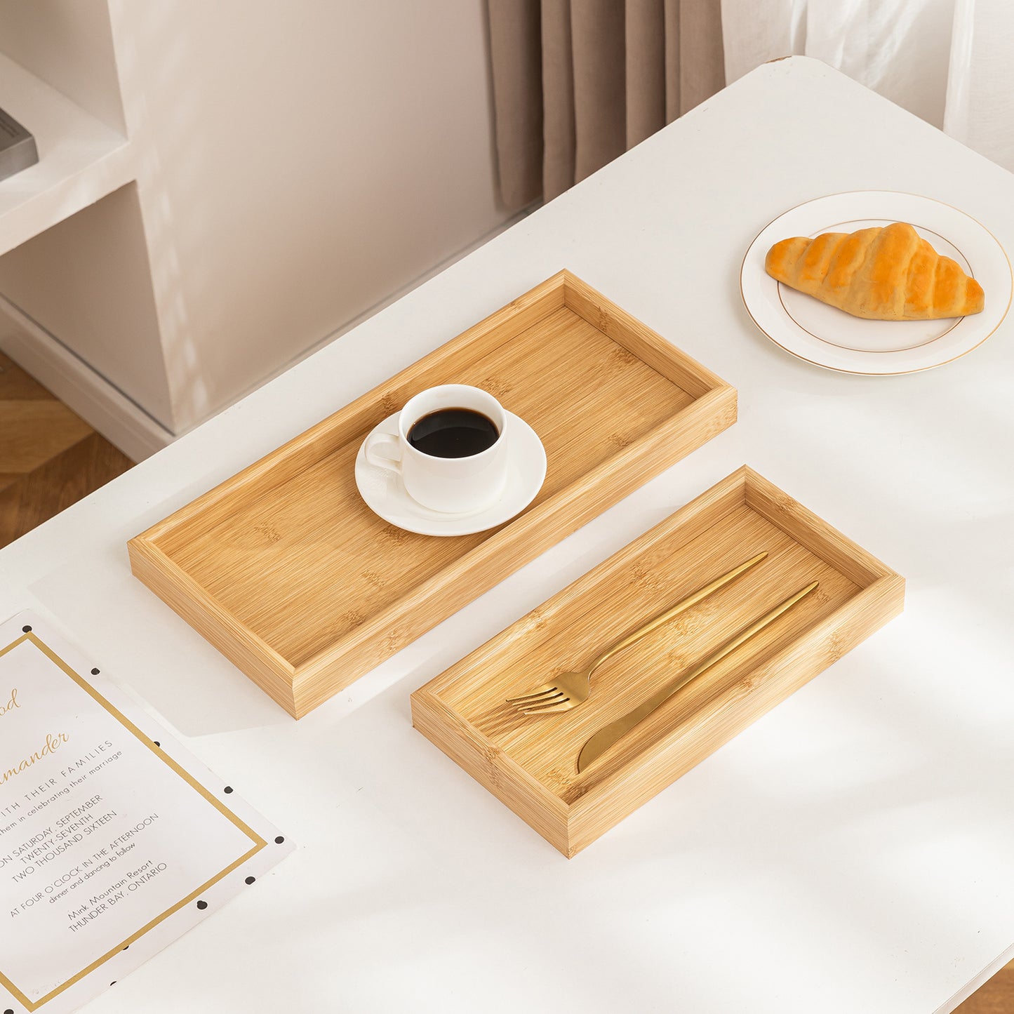 Wooden Serving Tray MDF Rectangular Eco-Friendly Trays Set of 3 – Small, Medium, Large