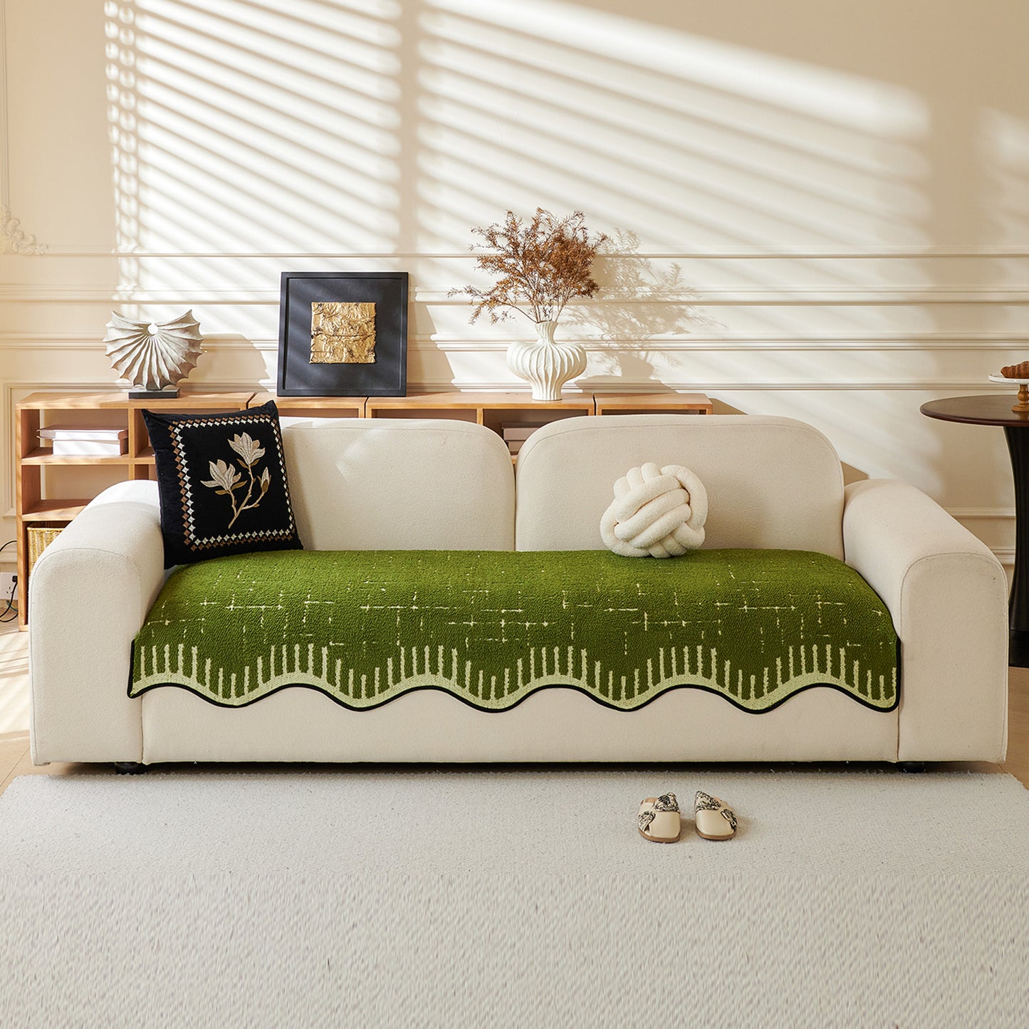 Premium Supple Soft Wavy Sofa Cover Mat, Green