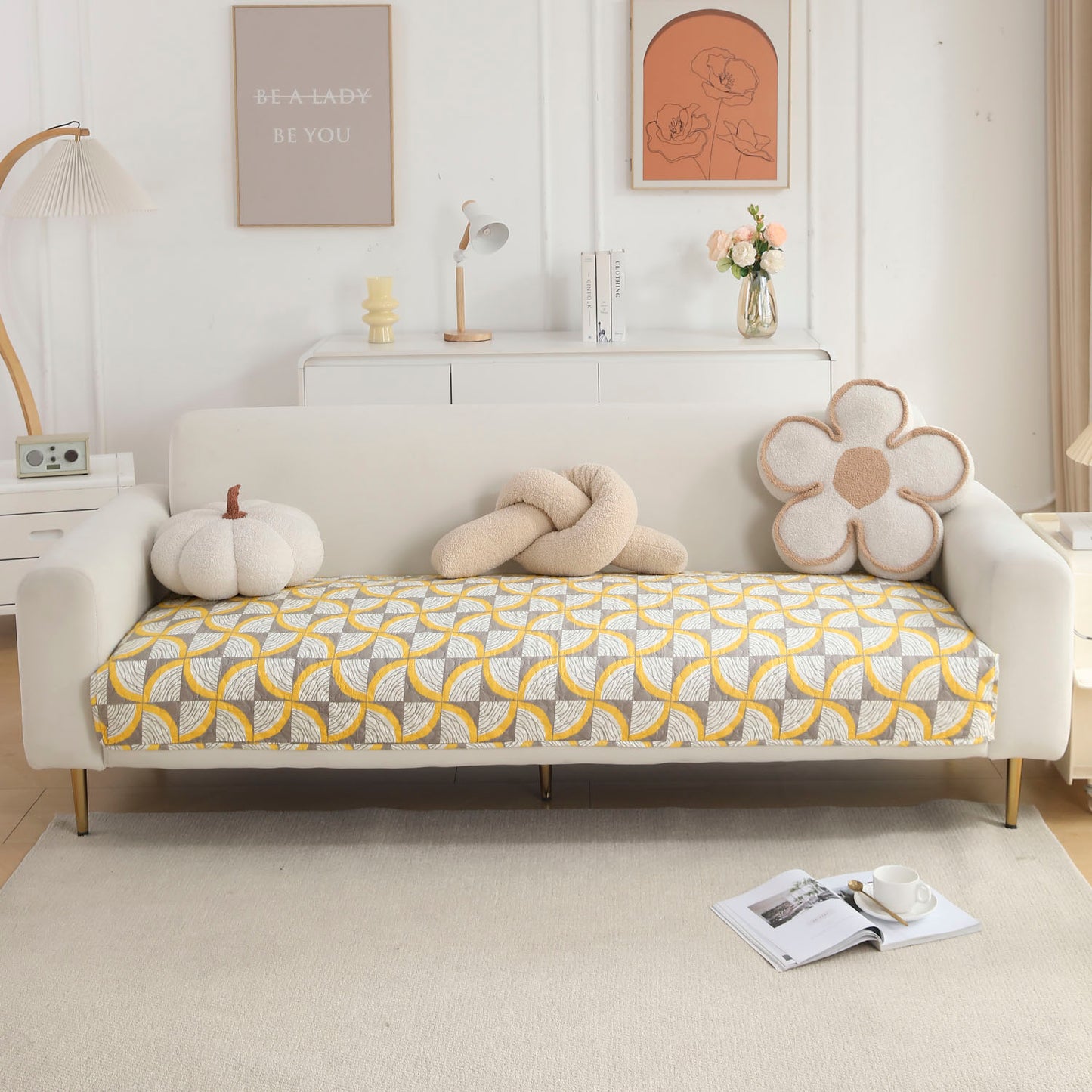 Quilted Sofa Seat Mat Covers for 1/2/3 Seater Sofa, Windmill Cyber Yellow