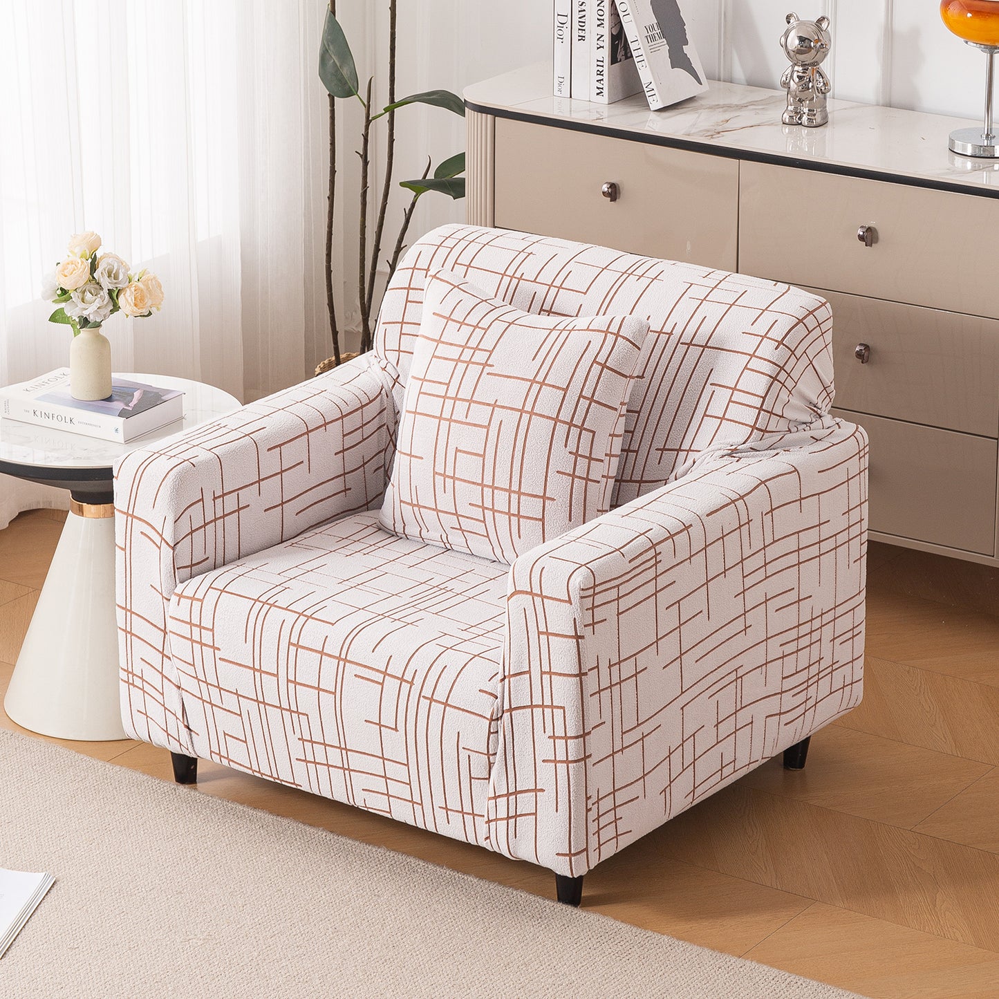 'Crossline Series' Jacquard Sofa Cover 1/2/3/4-seater Fully Covered, Rust Brown