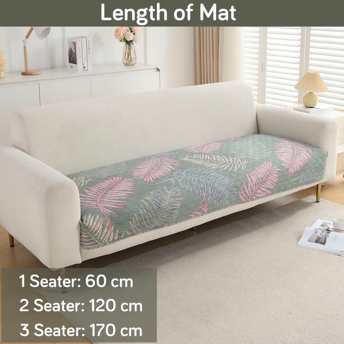 Polyester Printed Quilted Sofa Cover Mats, Tropical Leaves Pastel Green