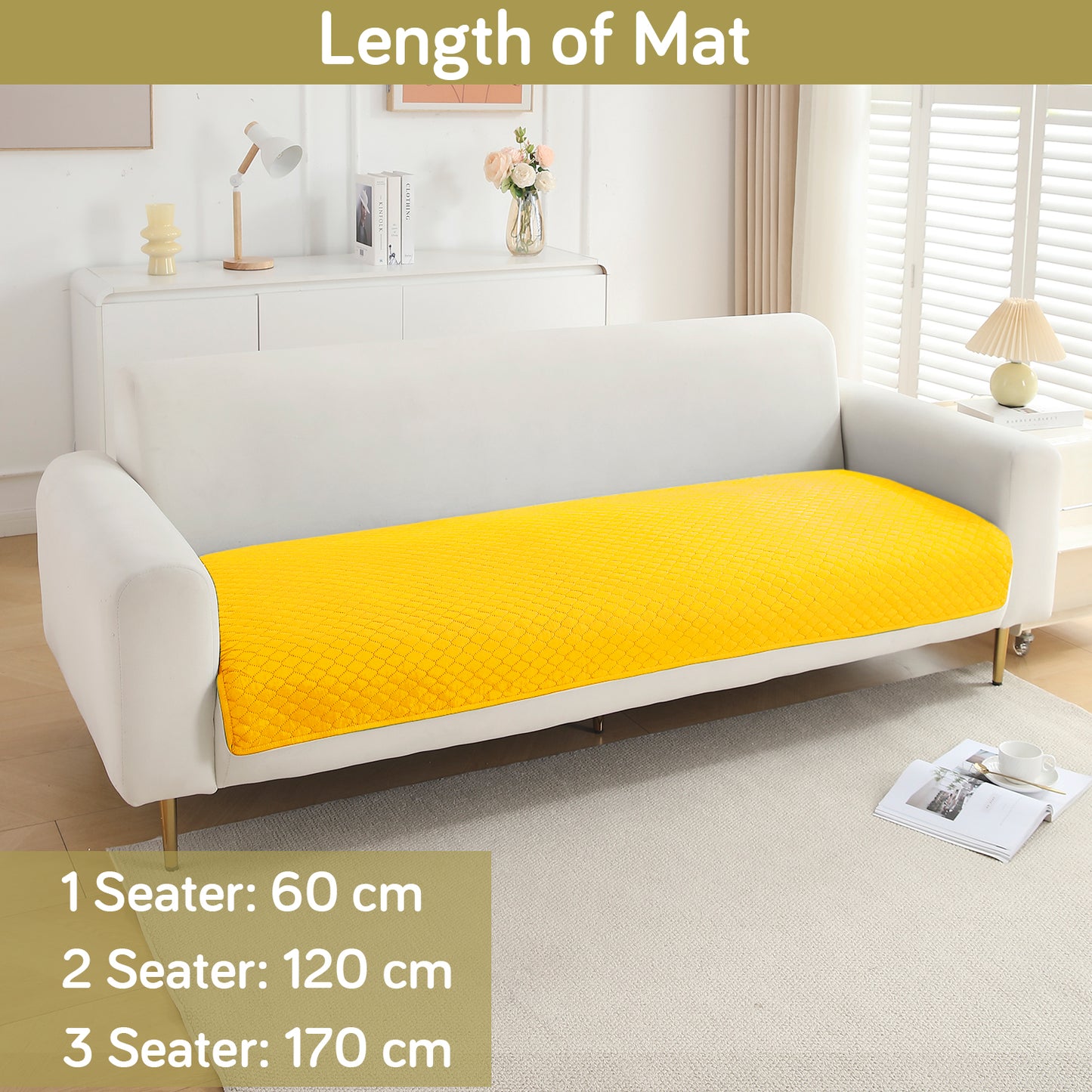 Quilted Sofa Cover Mat for 1/2/3 Seater Sofa, Yellow