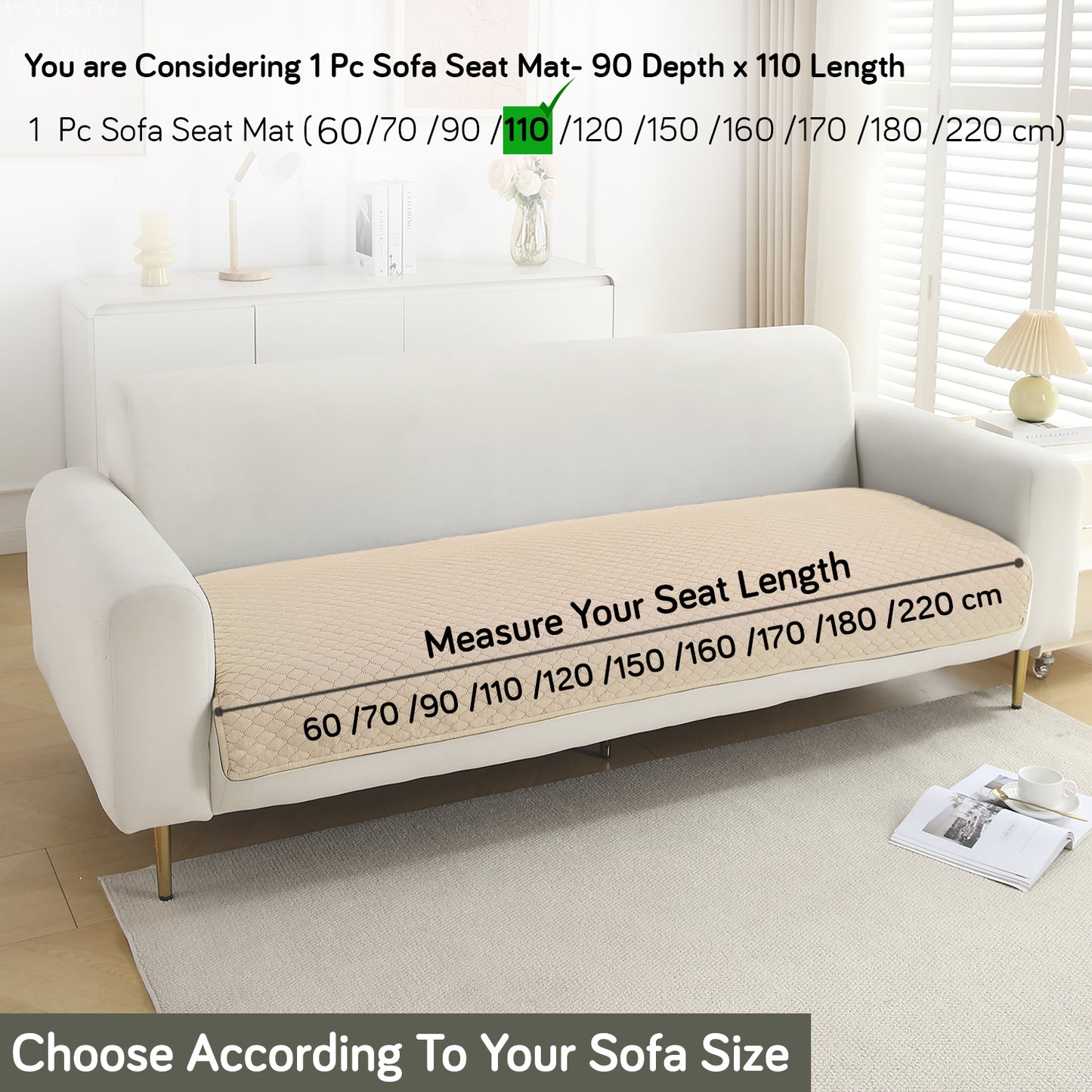 Polyester Quilted Sofa Cover Mats, Beige
