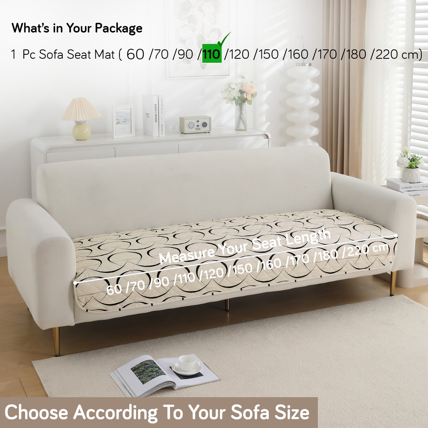 HOKIPO Water Repellent + Waterproof Quilted Sofa Mats, Natural Beige Abstract Art