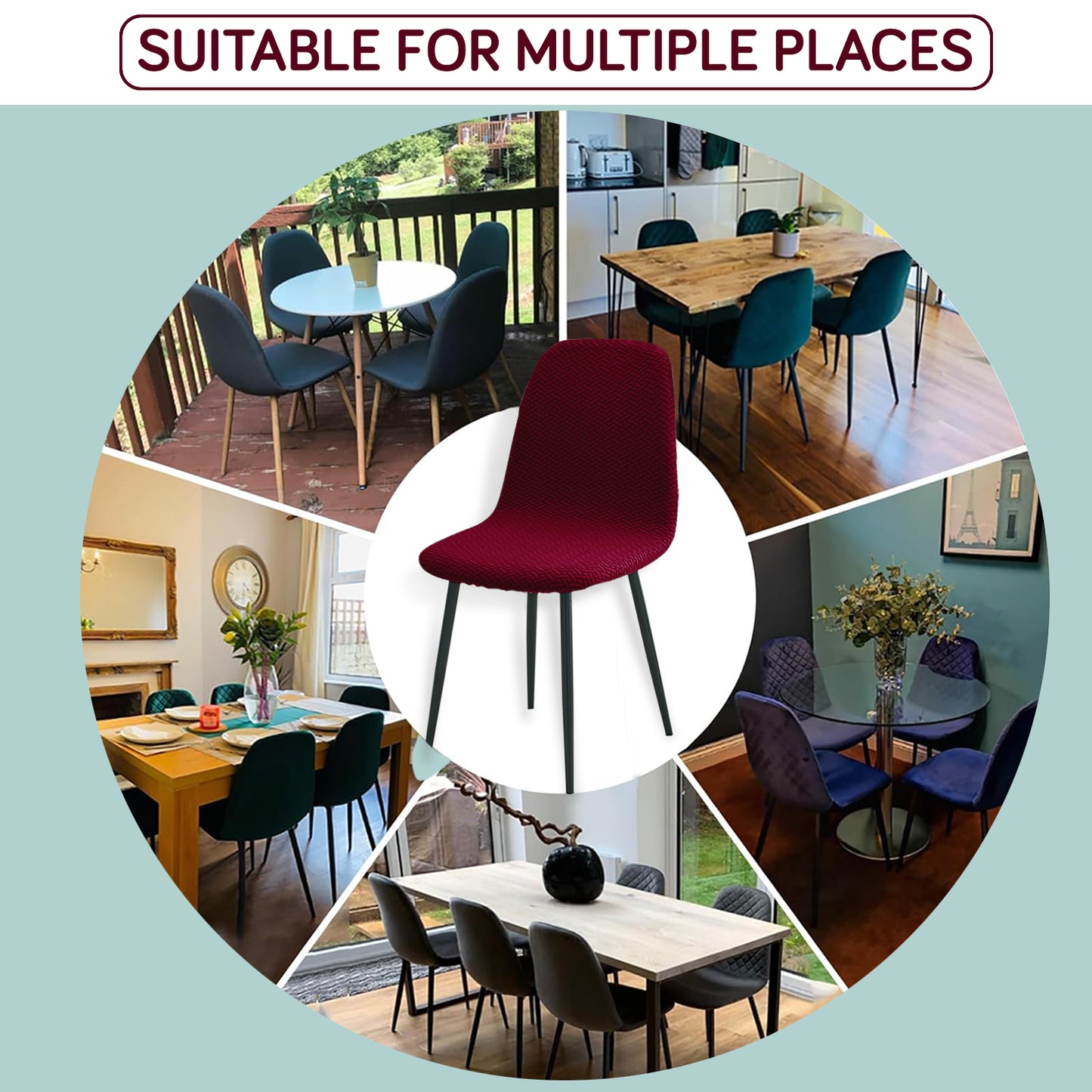 Premium Jacquard Fully Covered Cover for Mid Century Modern Dining Chair, Burgundy