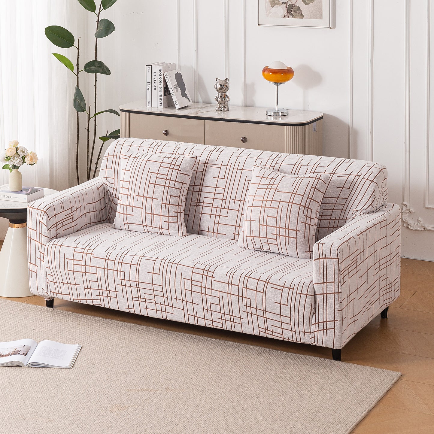 'Crossline Series' Jacquard Cushion Cover Set of 2, Rust Brown