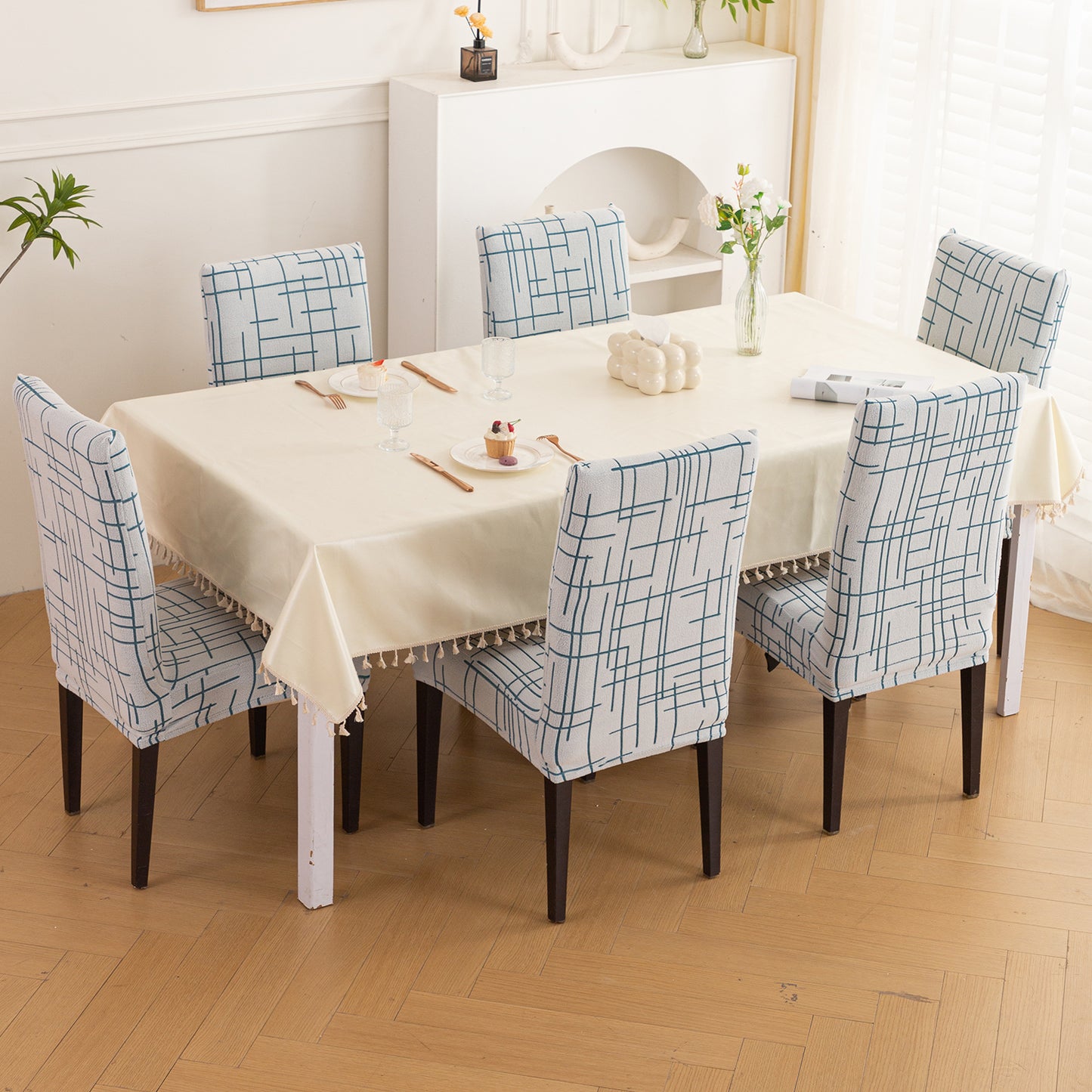 'Crossline Series' 180 GSM Jacquard Chair Cover Set 1/2/4/6, Teal Blue