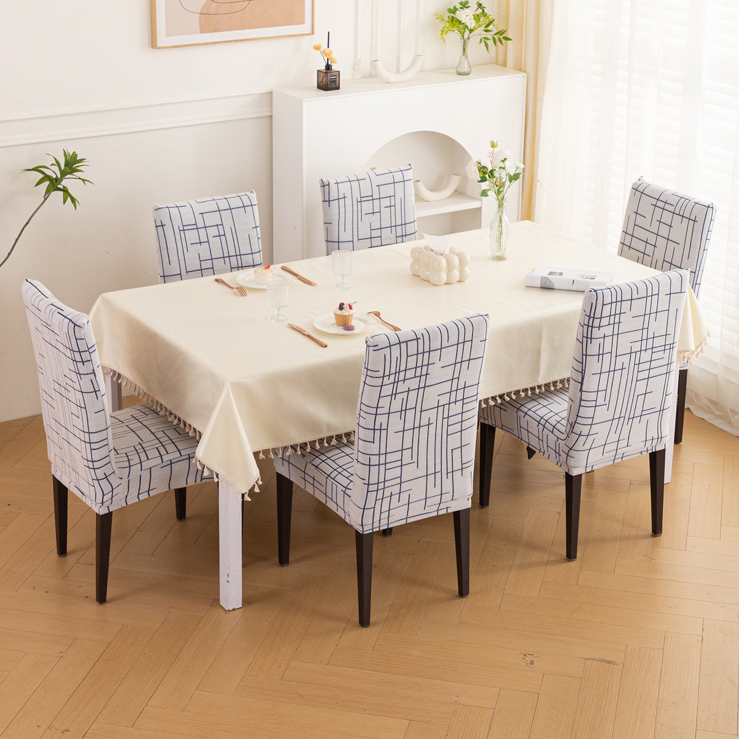 'Crossline Series' 180 GSM Jacquard Chair Cover Set 1/2/4/6, Navy Blue
