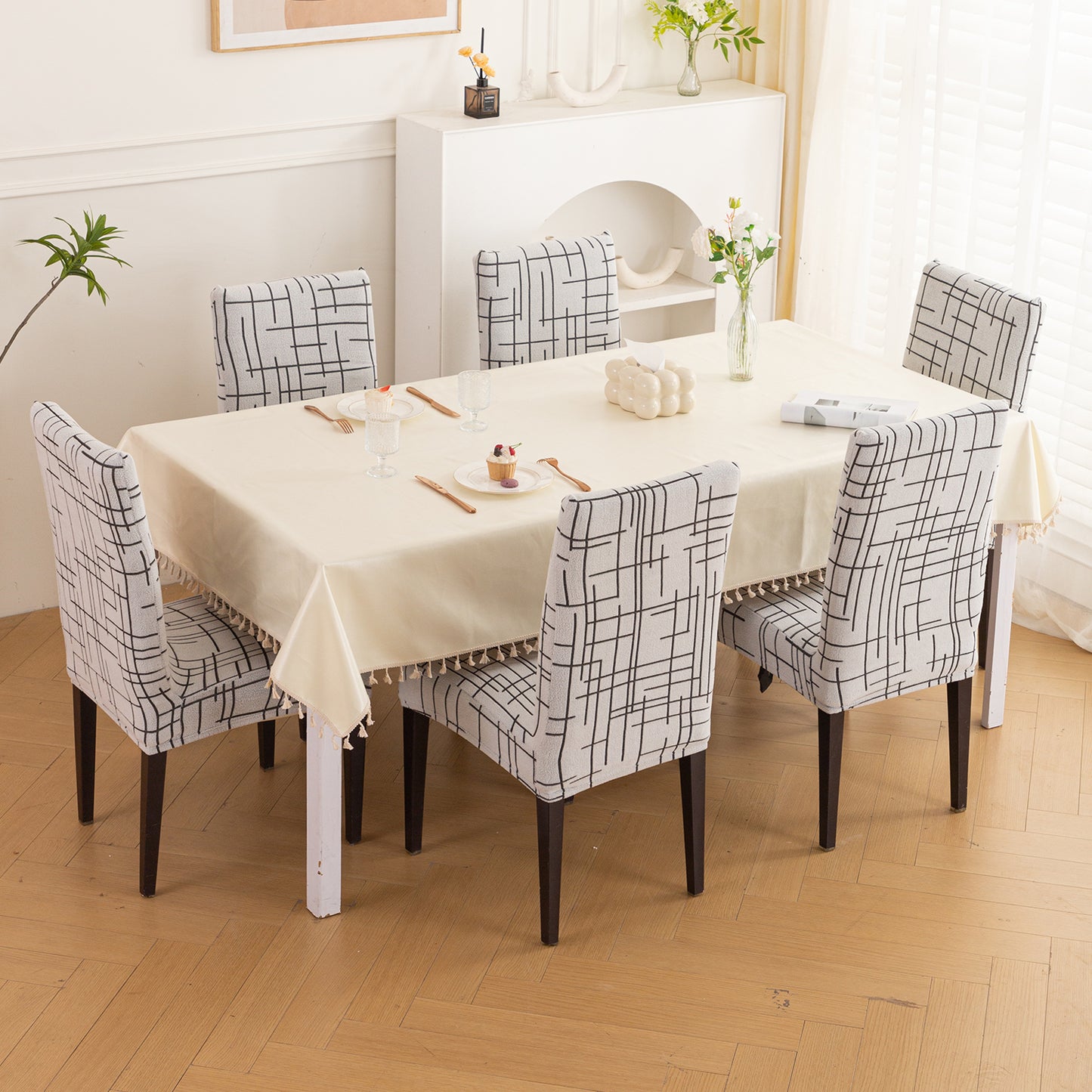 'Crossline Series' 180 GSM Jacquard Chair Cover Set 1/2/4/6, Dark Grey