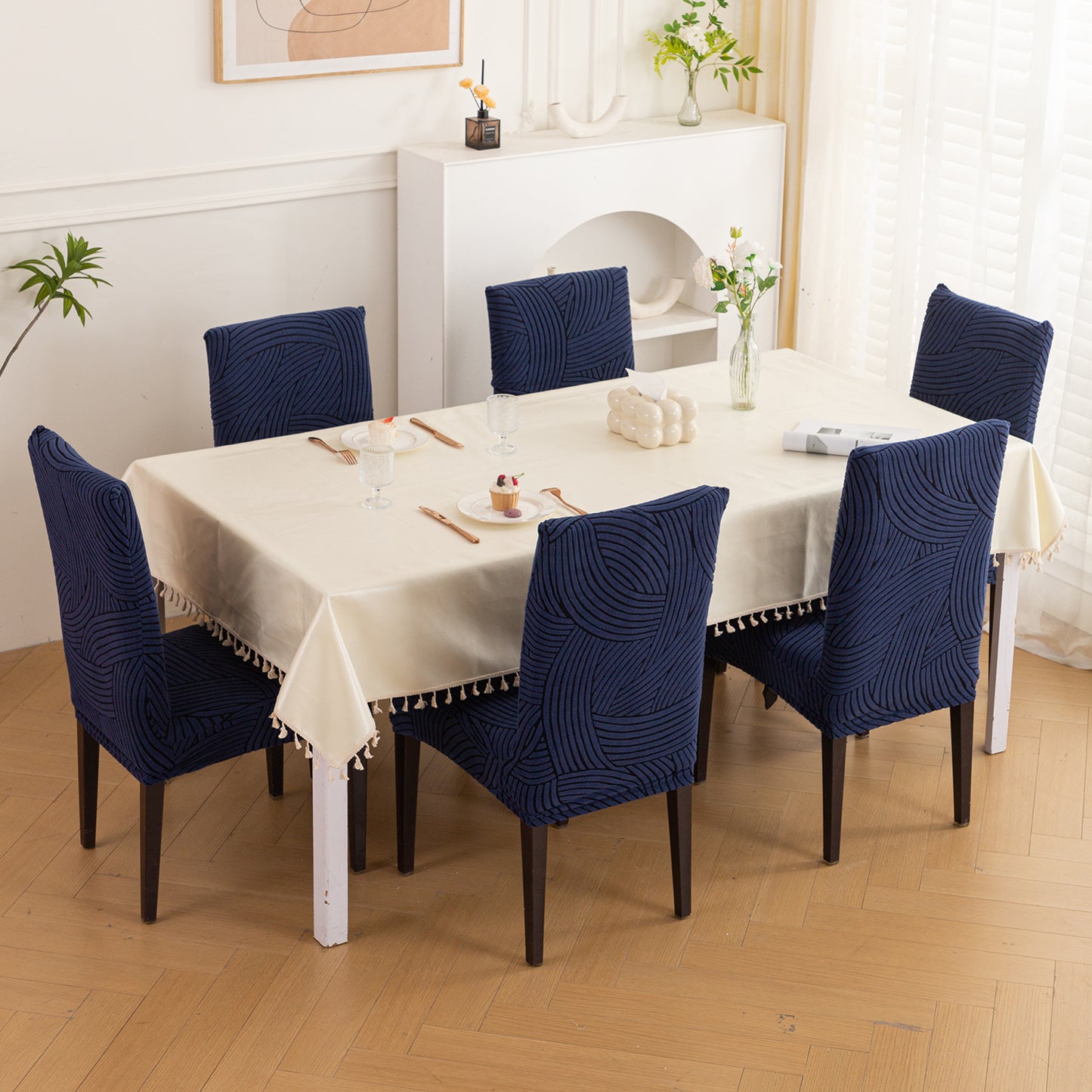 WaveLine Series 180 GSM Jacquard Chair Cover Set of 1/2/4/6, Royal Blue
