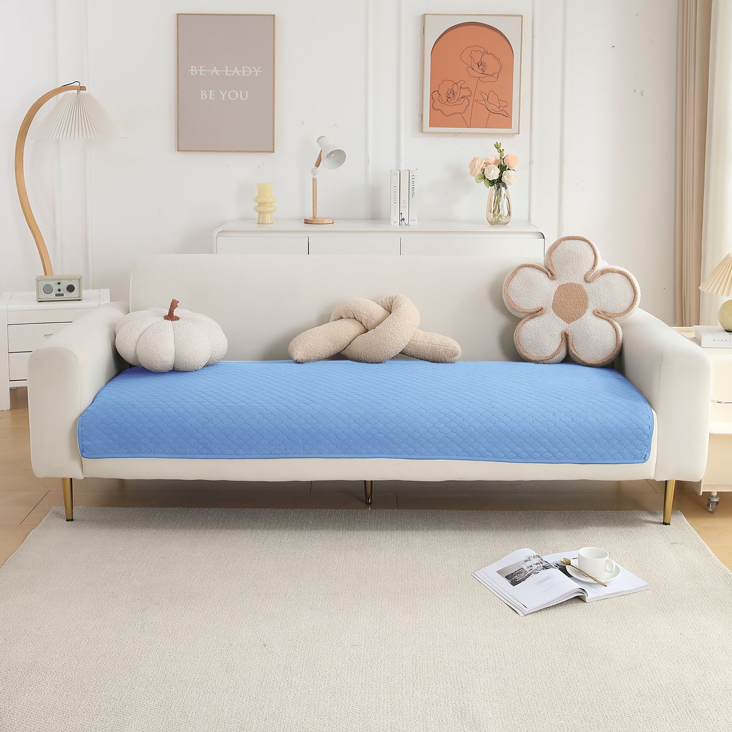Quilted Sofa Cover Mat for 1/2/3 Seater Sofa, Blue