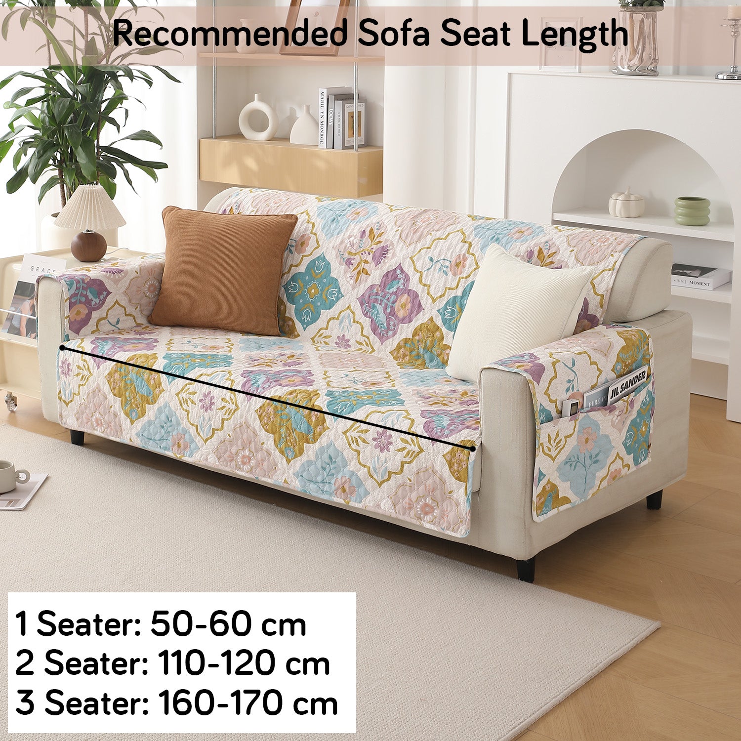 two Seater Quatrefoil Multicolor Printed quilted sofa cover