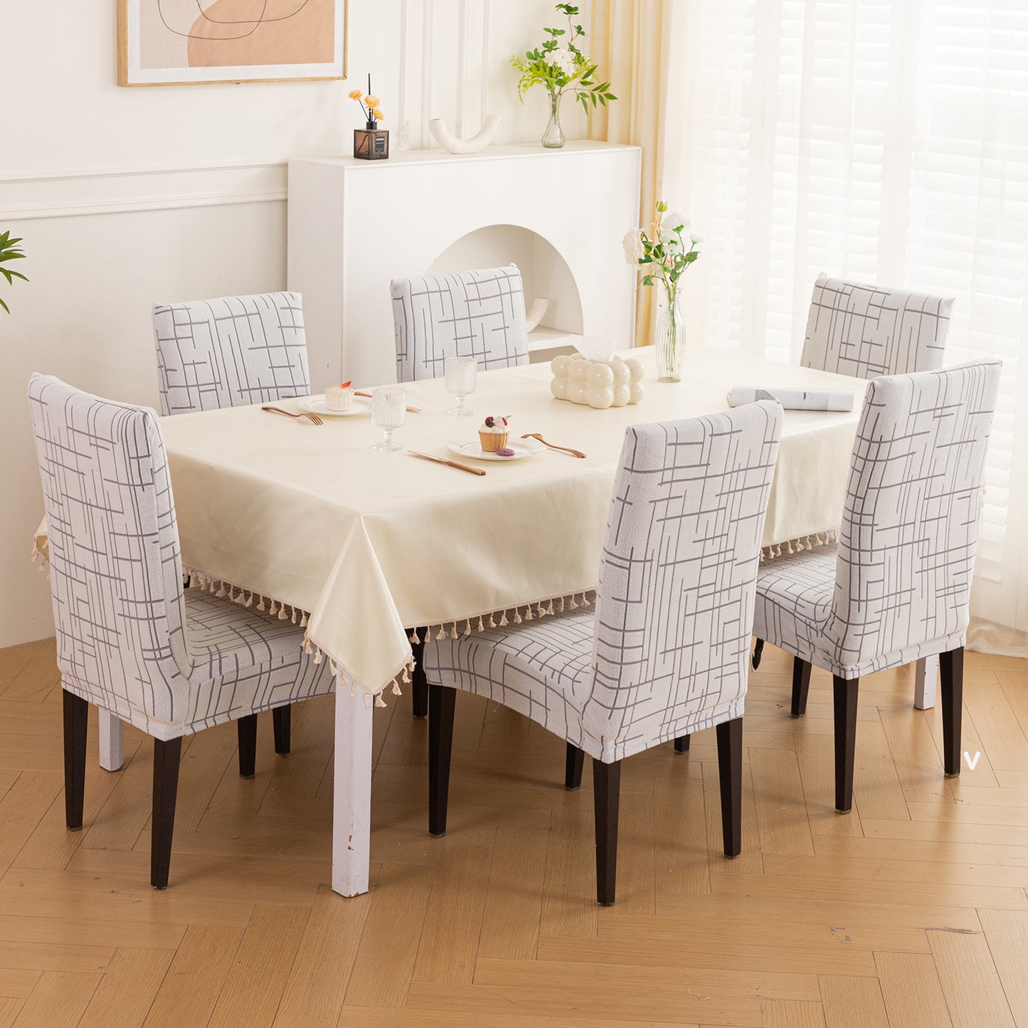 'Crossline Series' 180 GSM Jacquard Chair Cover Set 1/2/4/6, Light Grey