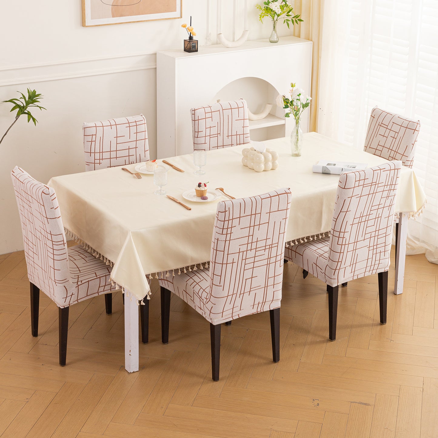 Crossline Series 180 GSM Jacquard Chair Cover Set 1/2/4/6, Rust Brown