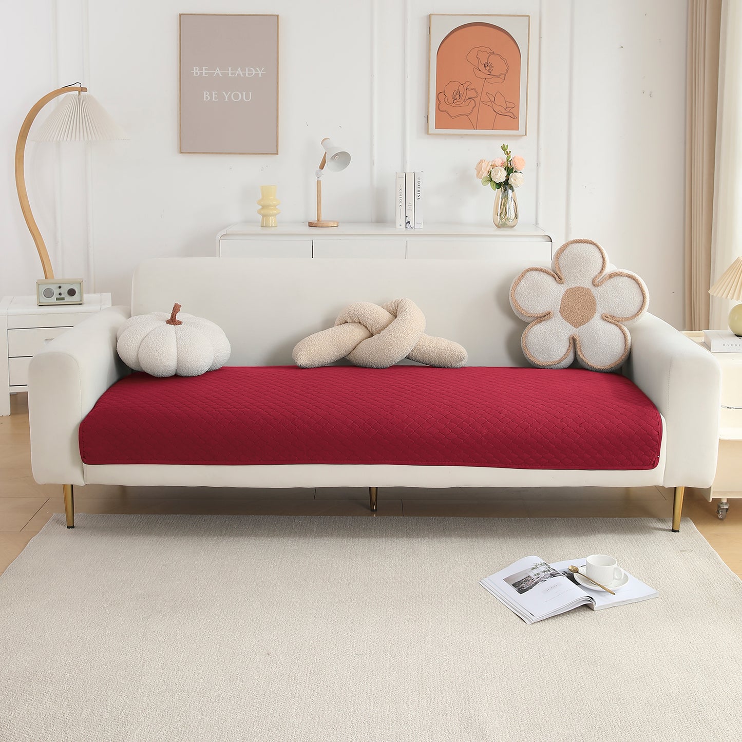 Polyester Quilted Sofa Cover Mats, Maroon