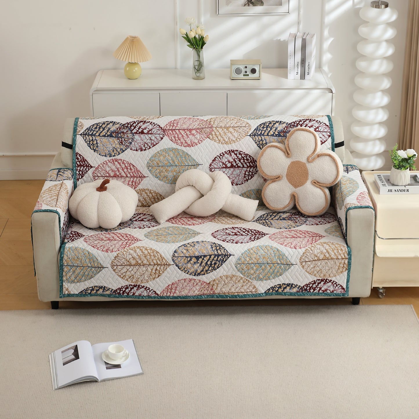 Multicolor Linden Leaf Printed elegant 3 seater quilted sofa cover