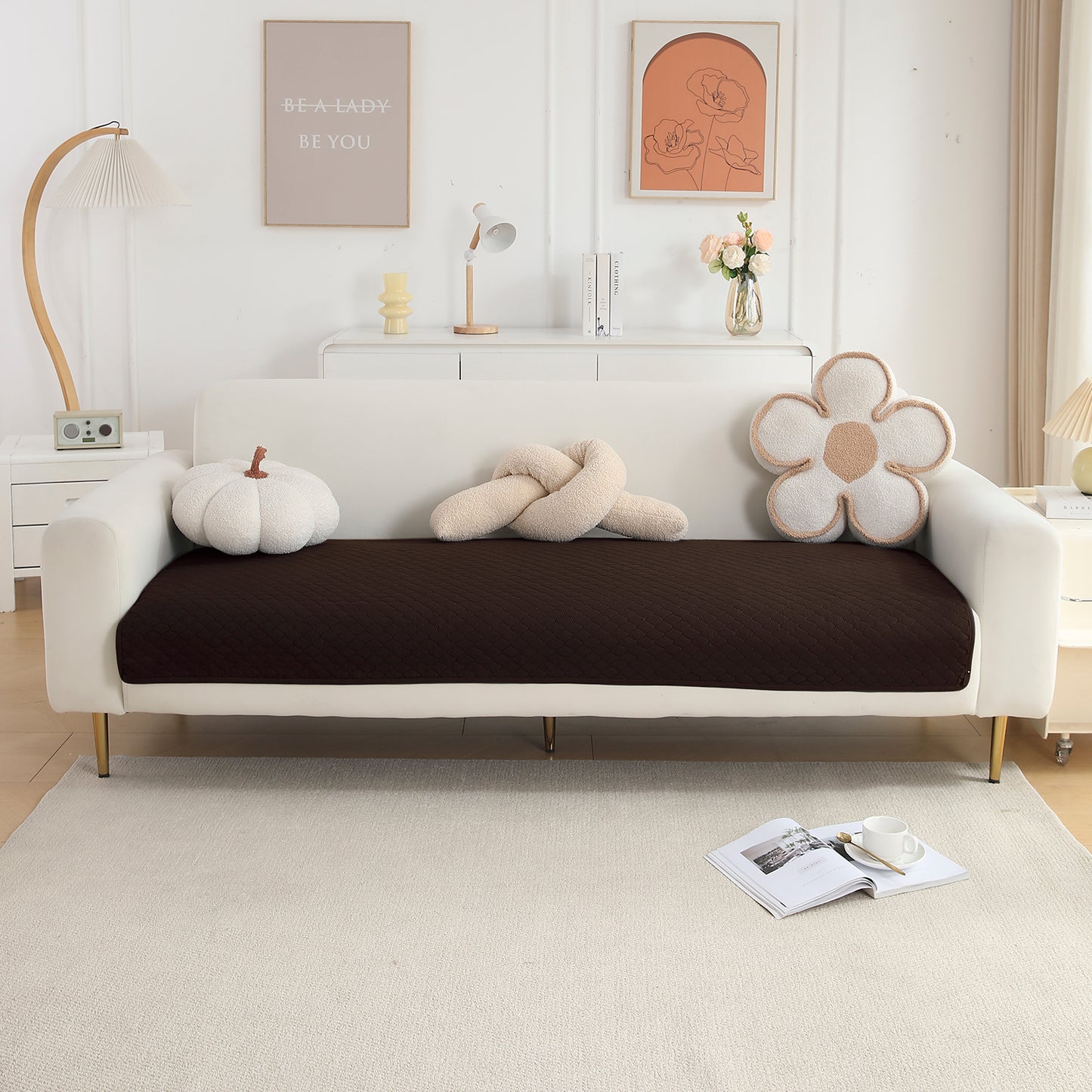 Quilted Sofa Cover Mat for 1/2/3 Seater Sofa, Dark Brown