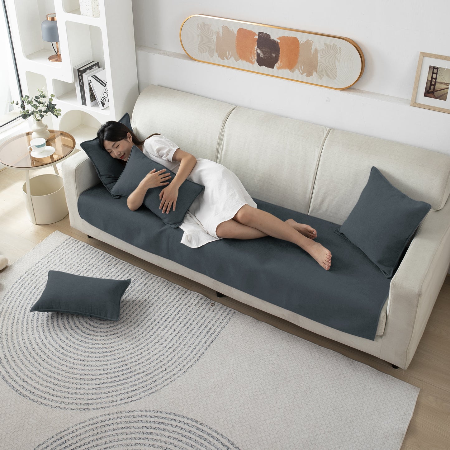 Premium Chenille Anti Slip Sofa Seat Mat for 1/2/3 Seater, Dark Grey