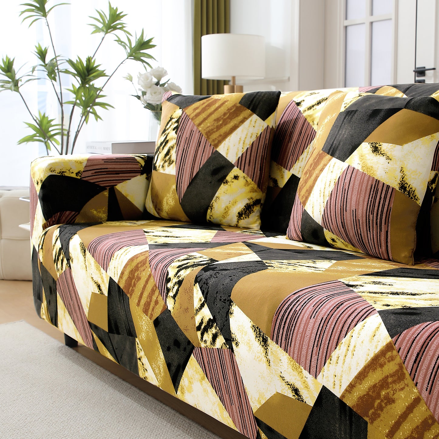 Wine Abstract Geometry Fabric elastic sofa cover 3 2 seater sofas