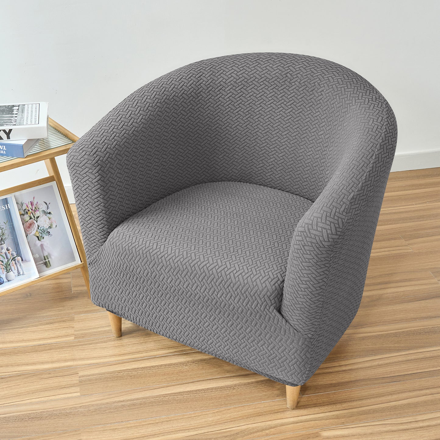 HOKIPO Premium Jacquard Stretchable Tub Chair Cover Slipcover, Grey