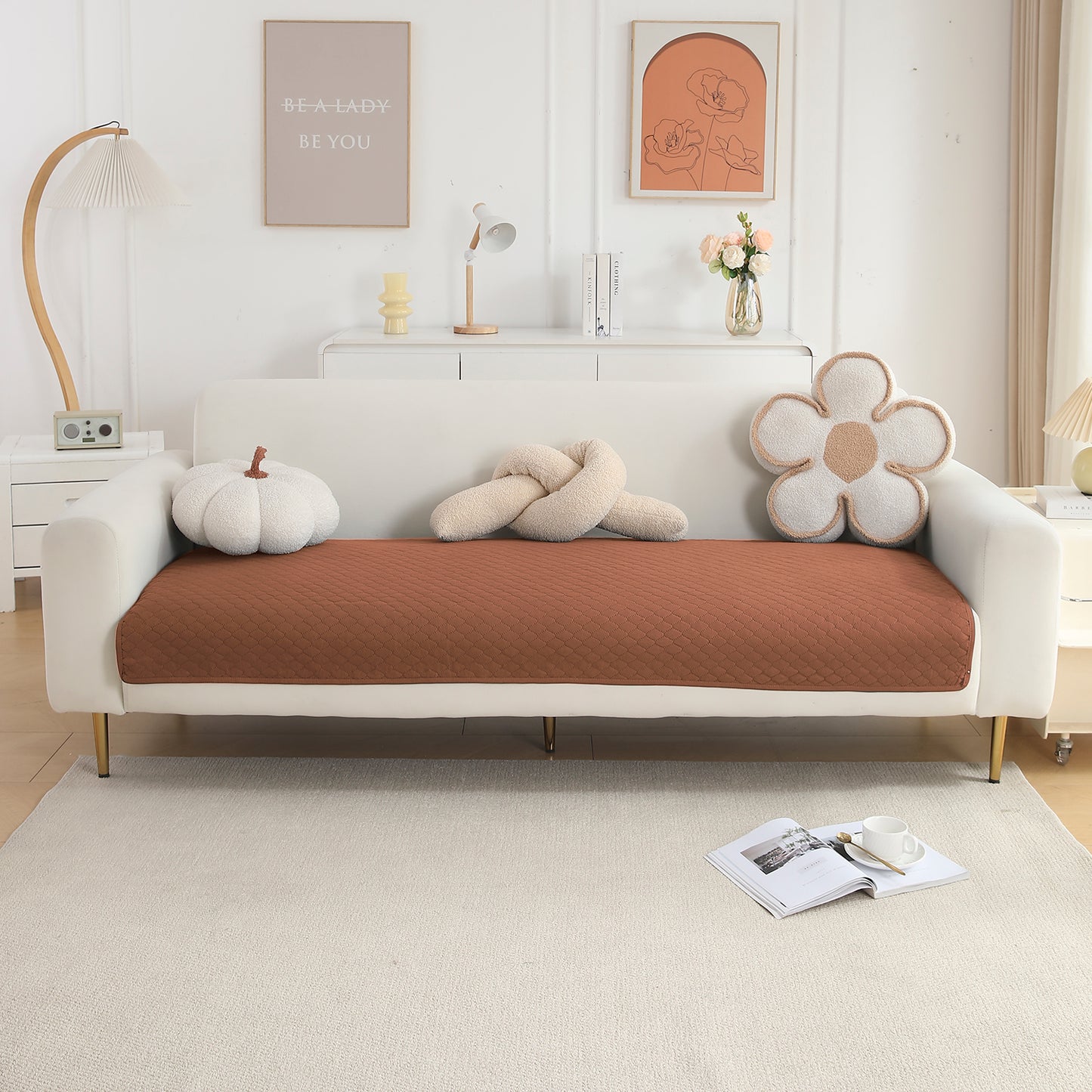 Polyester Quilted Sofa Cover Mats, Brown