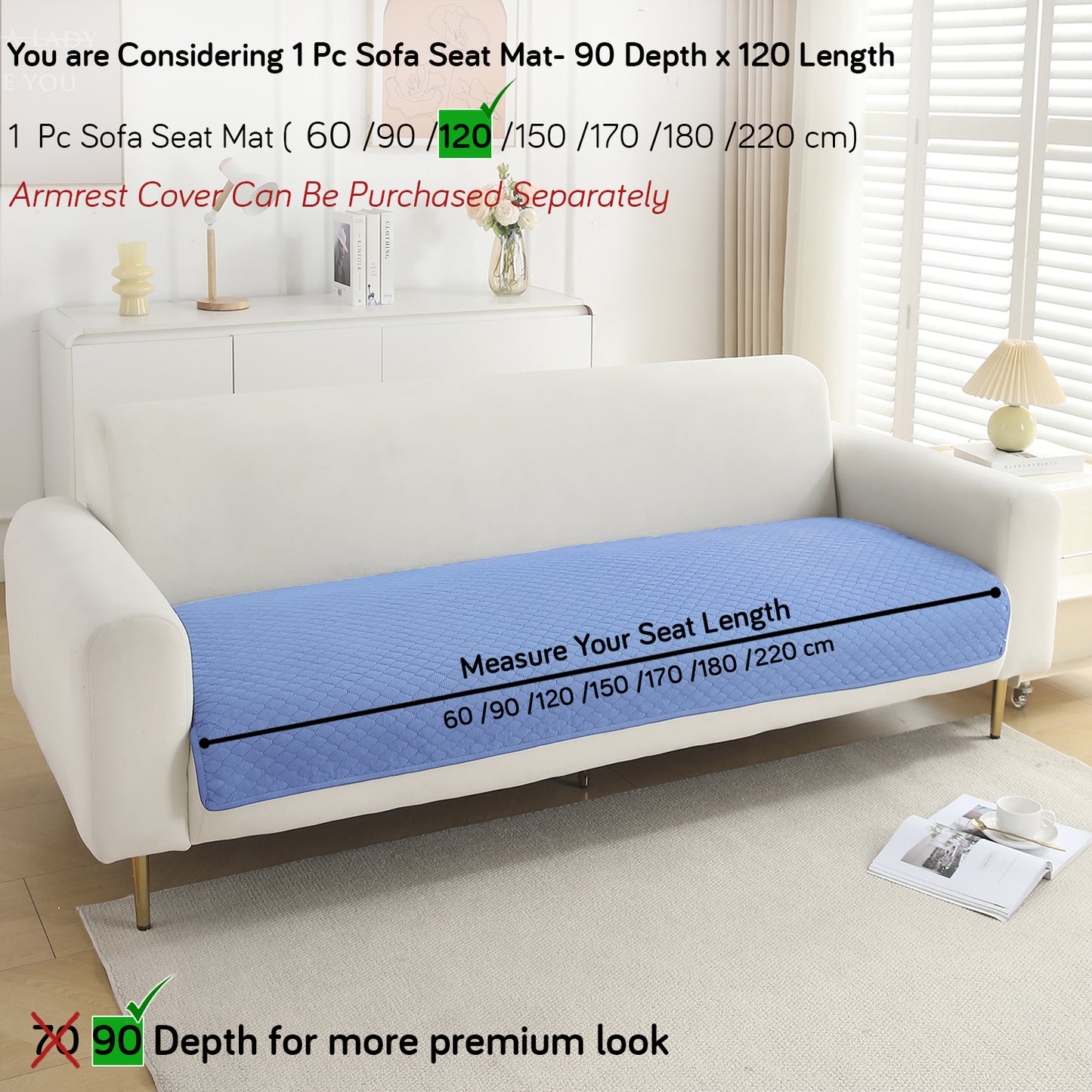 Polyester Quilted Sofa Cover Mats, Blue