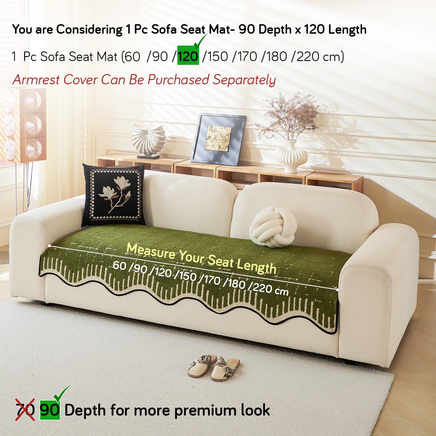 Premium Supple Soft Wavy Sofa Cover Mat, Green