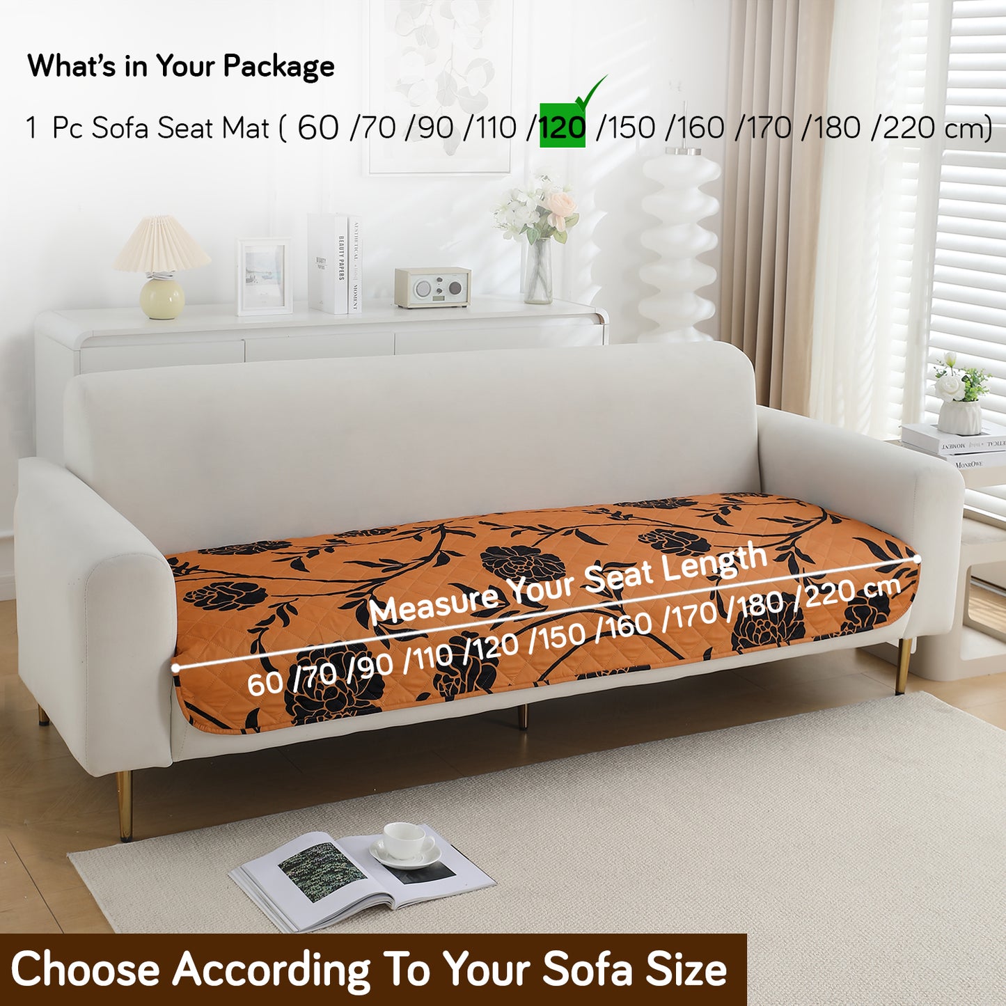 Water Repellent + Waterproof Quilted Sofa Mats, Copper Brown Floral
