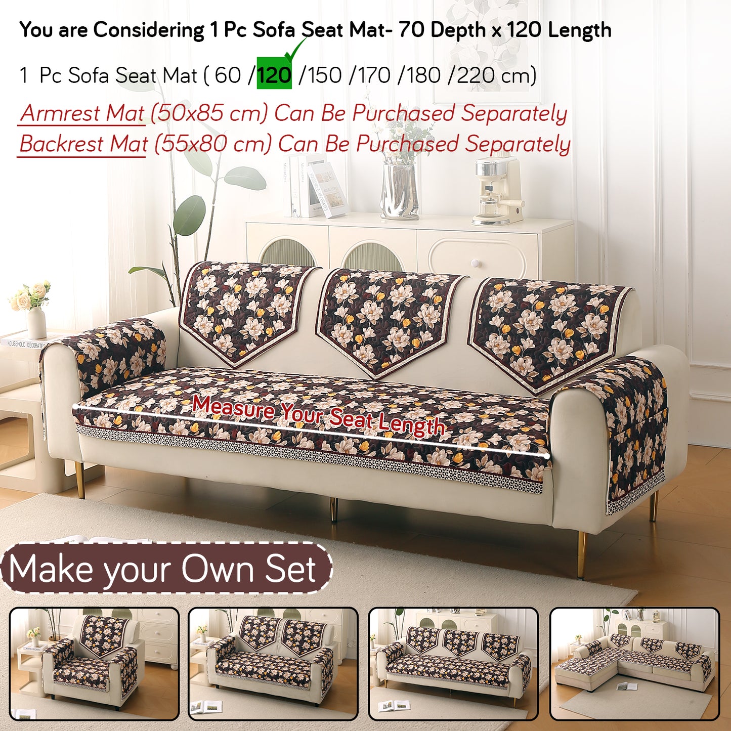 Florentina Series Premium Holland Velvet Sofa Cover Mat - Camellia Brown