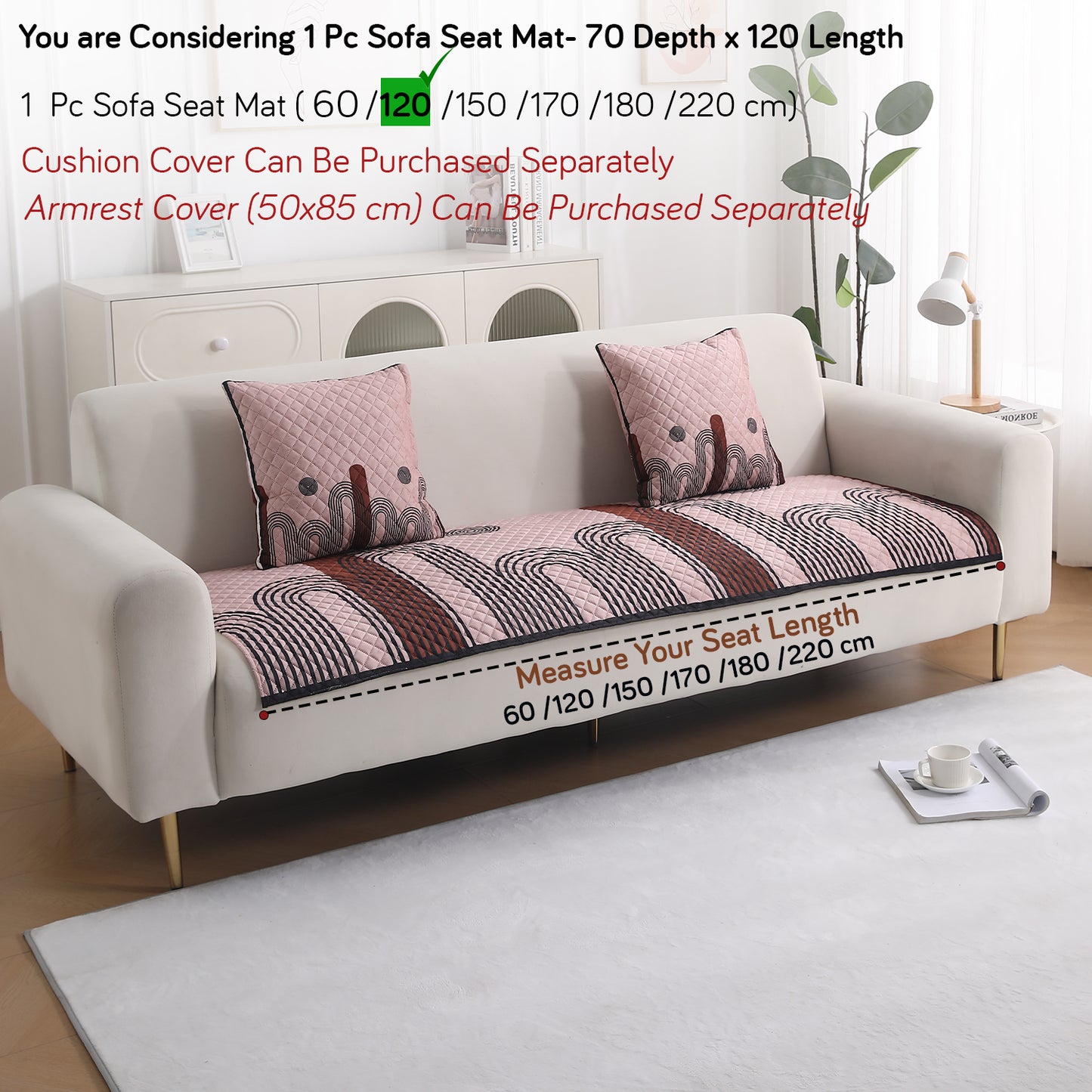 LiefNest Holland Velvet Sofa Cover Mat with Foam Filling - Modern Archscape Mauve Blush