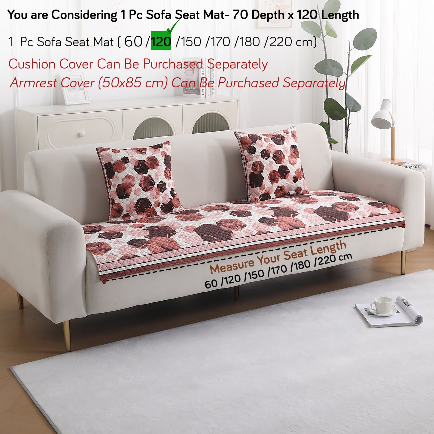 LiefNest Holland Velvet Sofa Cover Mat with Foam Filling - Geometric Hexagon Cider